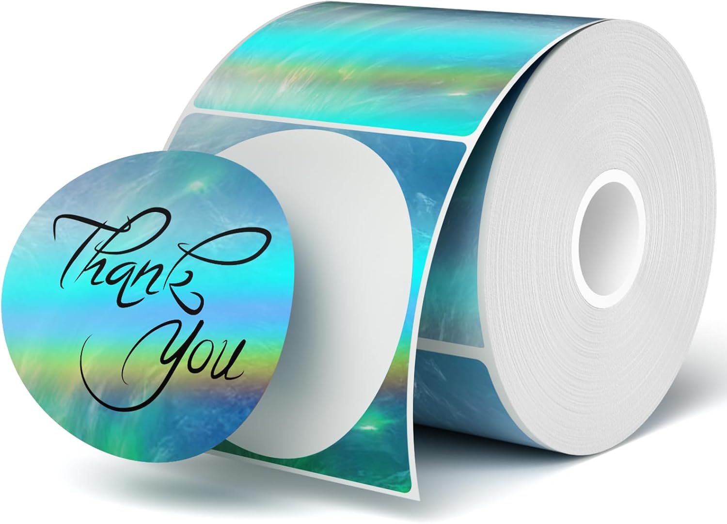 ETIQUETAS TÉRMICAS HOLOGRÁFICAS 3 PULGADAS ONDA ARCOÍRIS AURORA BLUE 200 PIEZAS - 1