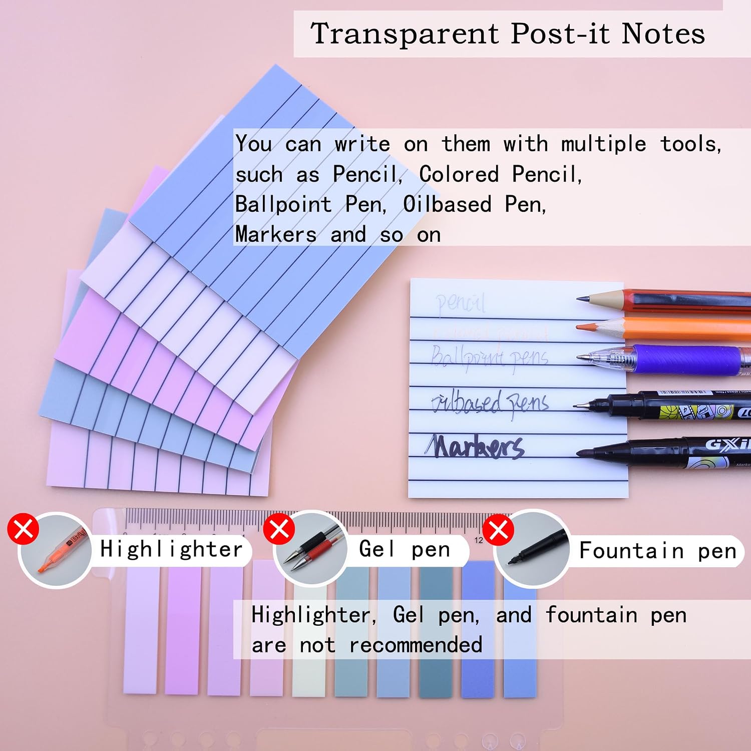 NOTAS ADHESIVAS TRANSPARENTES YOUDEFUL 800 PIEZAS 3X3 PULGADAS CON LÍNEAS - 4