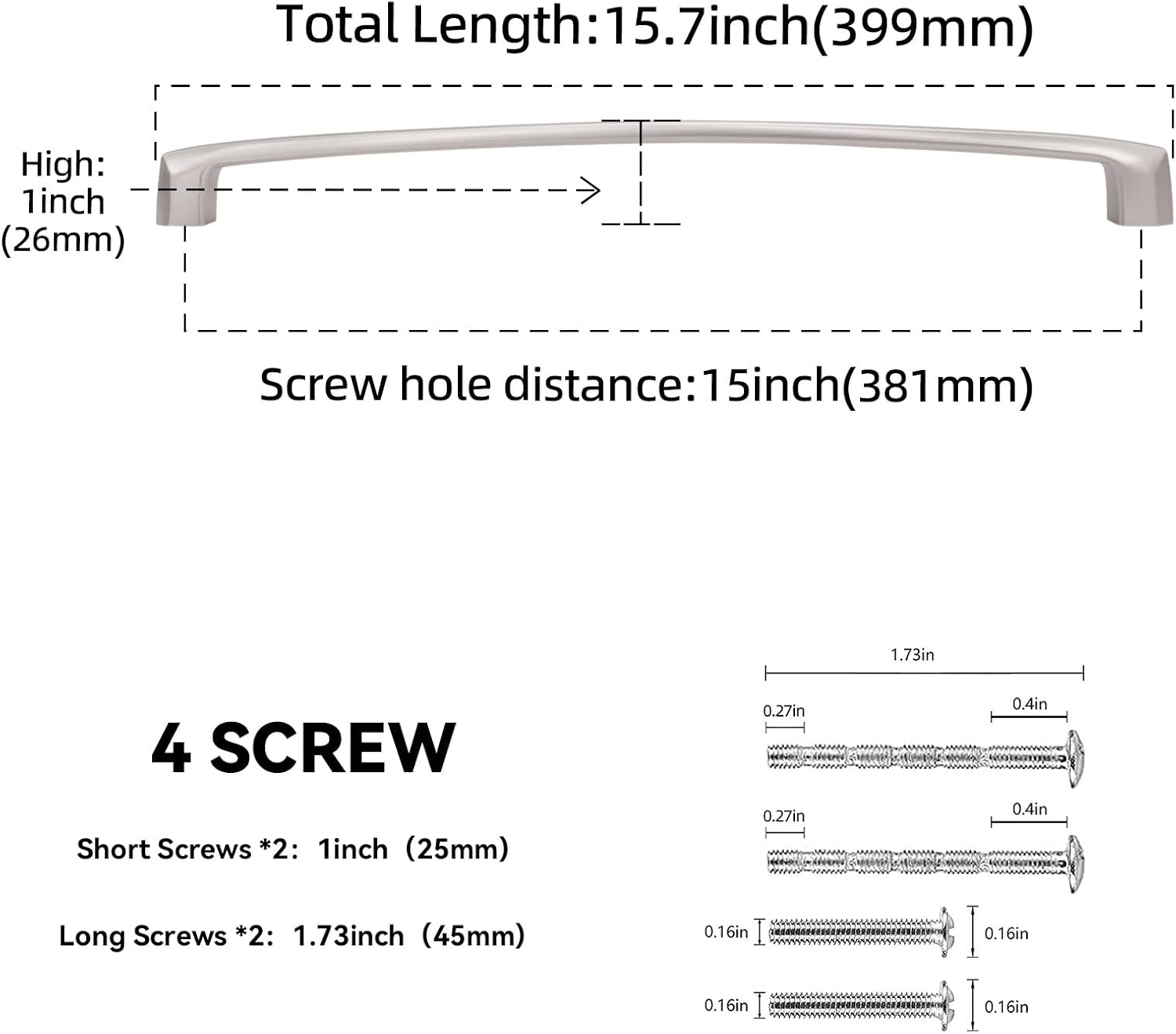 MANIJA PARA MUEBLE Y CLOSET BUKOBYHE NÍQUEL SATINADO 381MM PACK 2 UNIDADES - 3