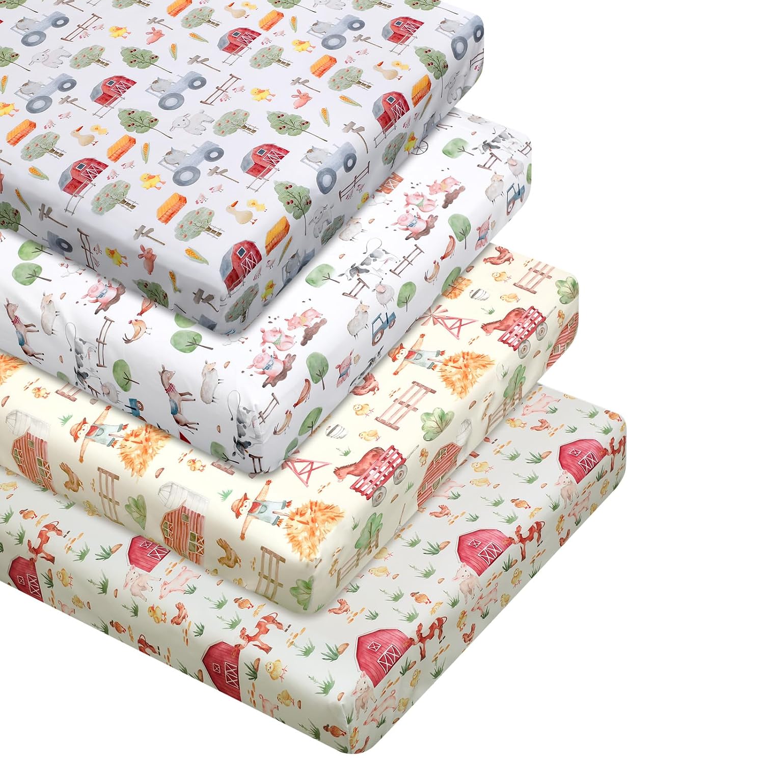SÁBANAS PARA CUNA VITALCOZY ANIMALES DE GRANJA 52 X 28 X 8 PULGADAS JUEGO DE 4 - 1