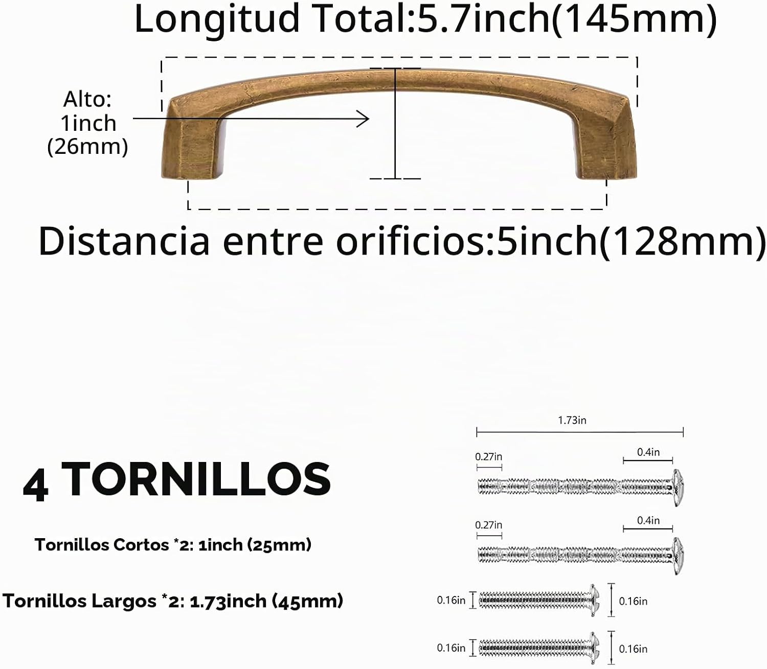MANIJA PARA MUEBLE 5 PULGADAS LATÓN ANTIGUO PAQUETE DE 10 UNIDADES - 2
