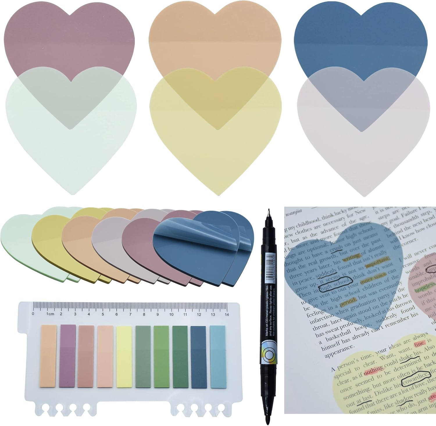 NOTAS ADHESIVAS TRANSPARENTES YOUDEFUL CORAZÓN 800 PIEZAS - 1