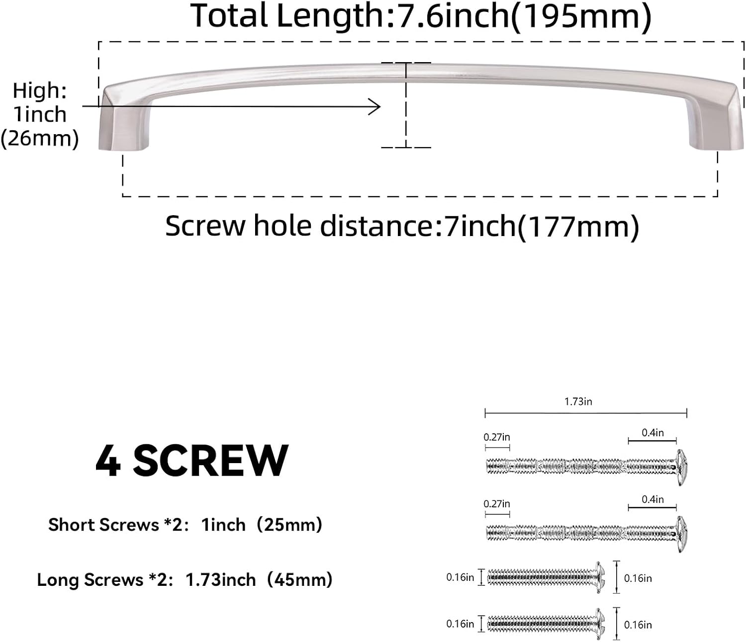 MANIJA PARA MUEBLE 7 PULGADAS NÍQUEL SATINADO CEPILLADO JUEGO DE 6 PIEZAS - 2