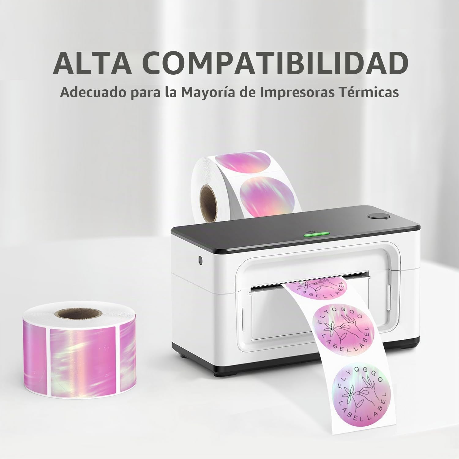ETIQUETAS TÉRMICAS REDONDAS HOLOGRÁFICAS FLYQGGO 2 PULGADAS AURORA 500 UNIDADES - 2