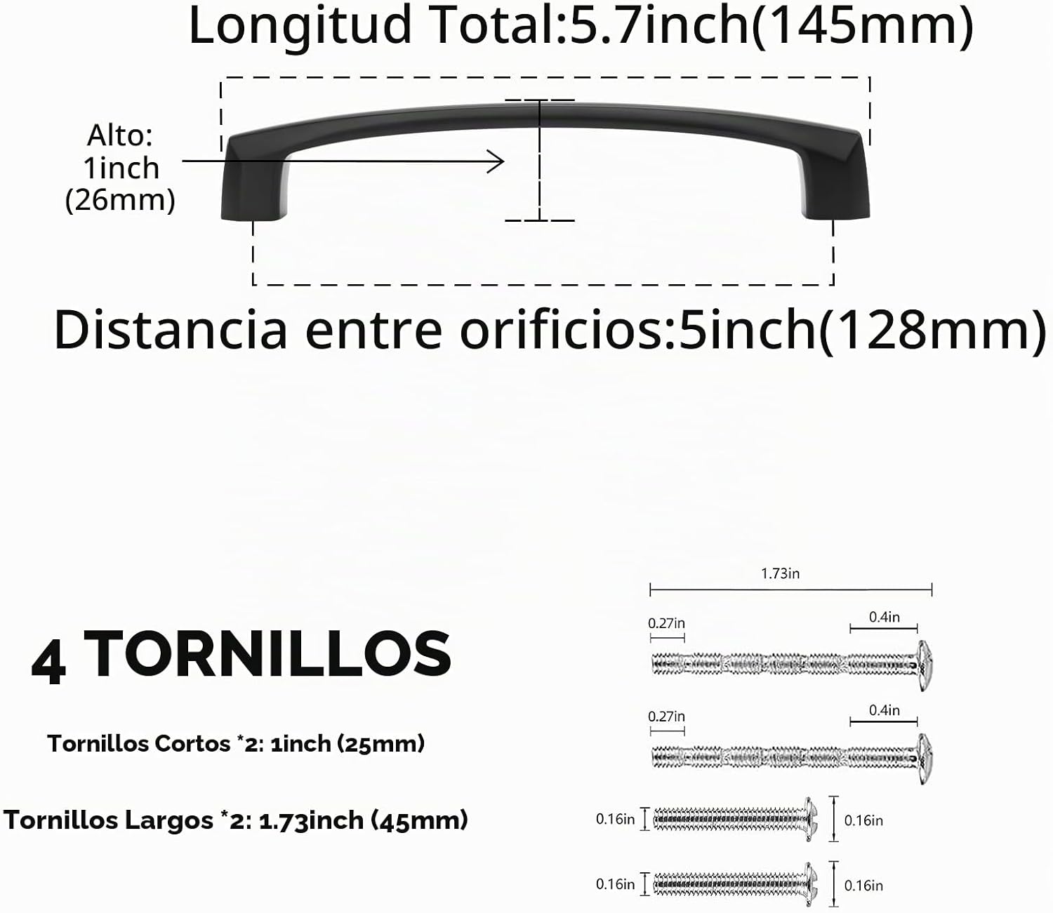 MANIJA PARA MUEBLE 5 PULGADAS ACERO ZINC NEGRO MATE PACK 10 UNIDADES - 2