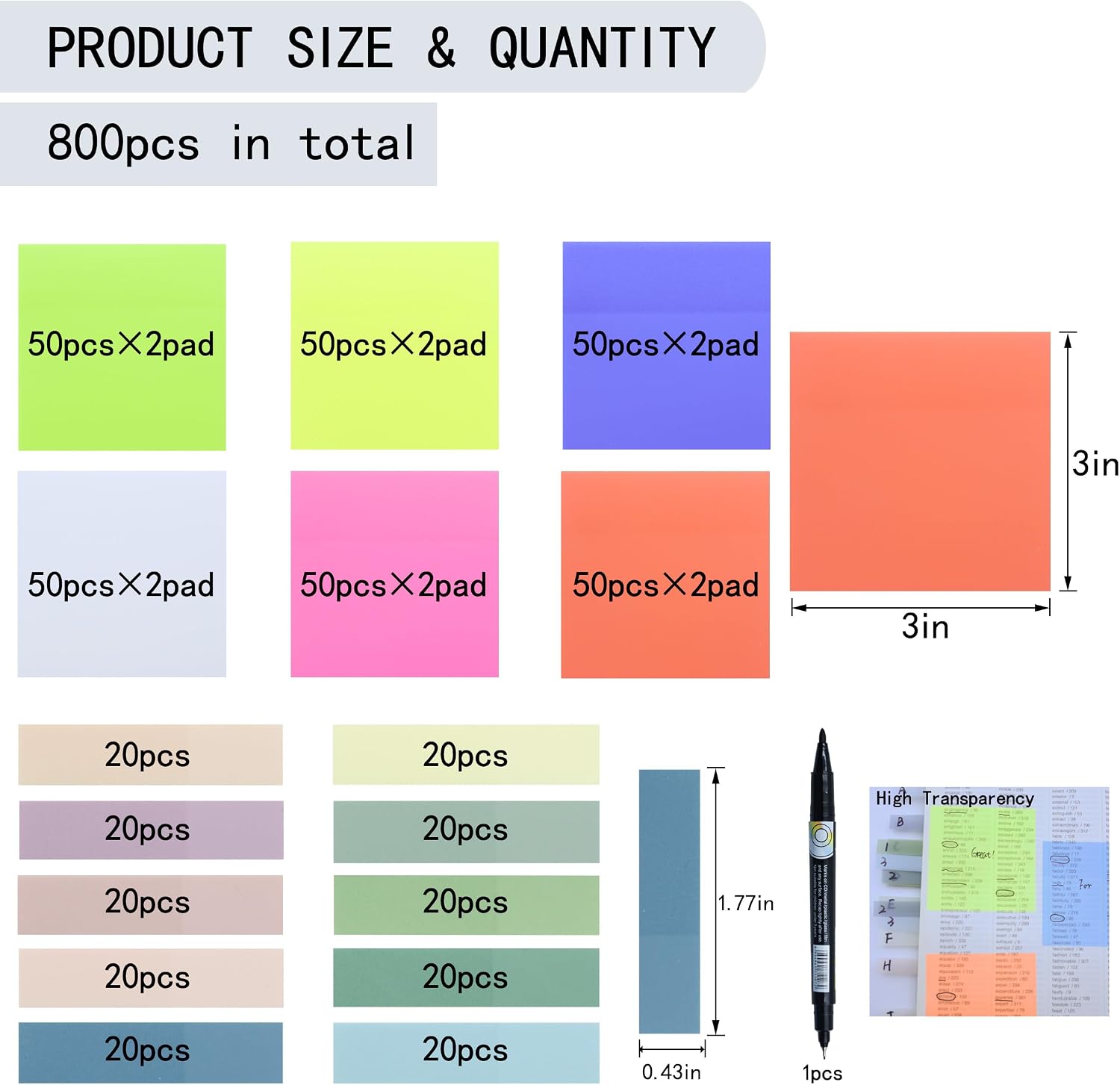 NOTAS ADHESIVAS TRANSPARENTES YOUDEFUL 800 PIEZAS 7.6X7.6 CM COLORES VARIADOS - 2