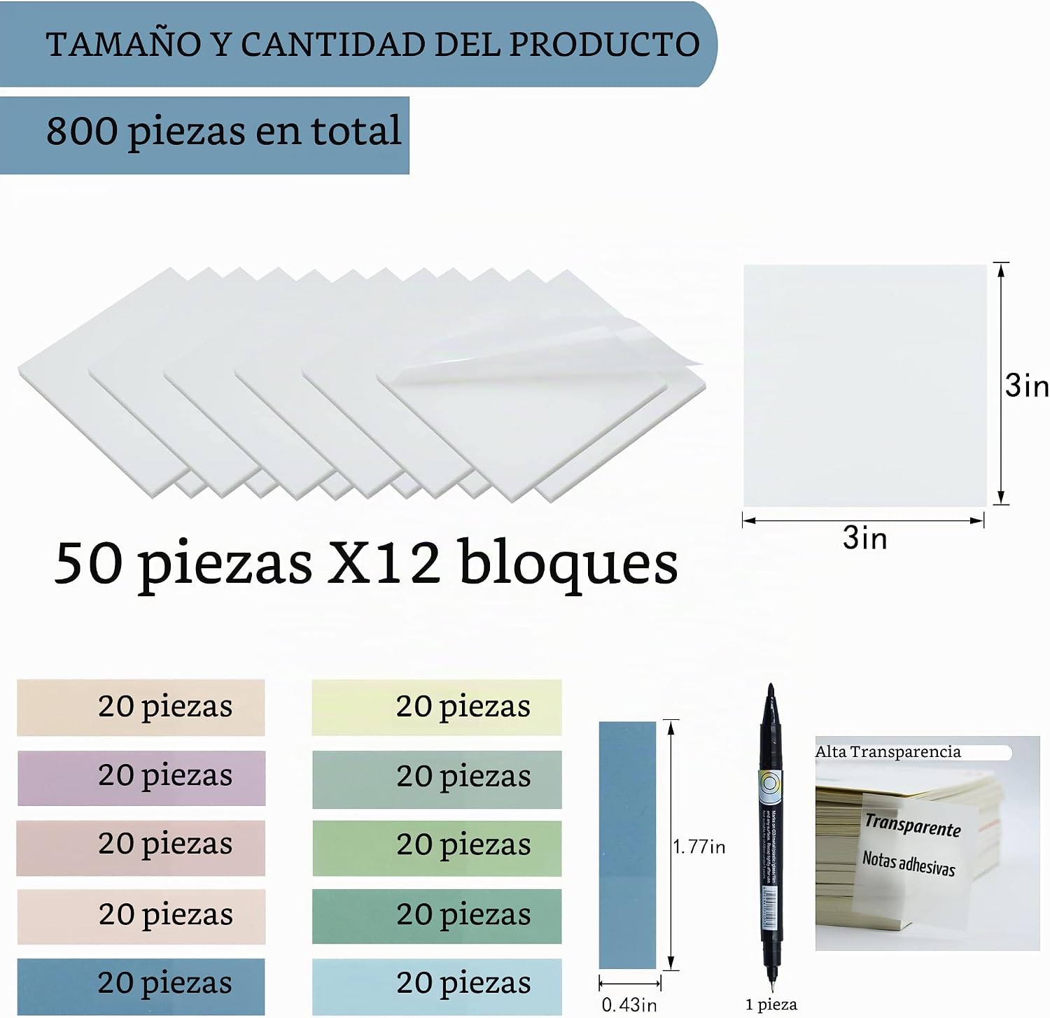 NOTAS ADHESIVAS TRANSPARENTES YOUDEFUL 800 PIEZAS 3X3 PULGADAS BLANCO - 2