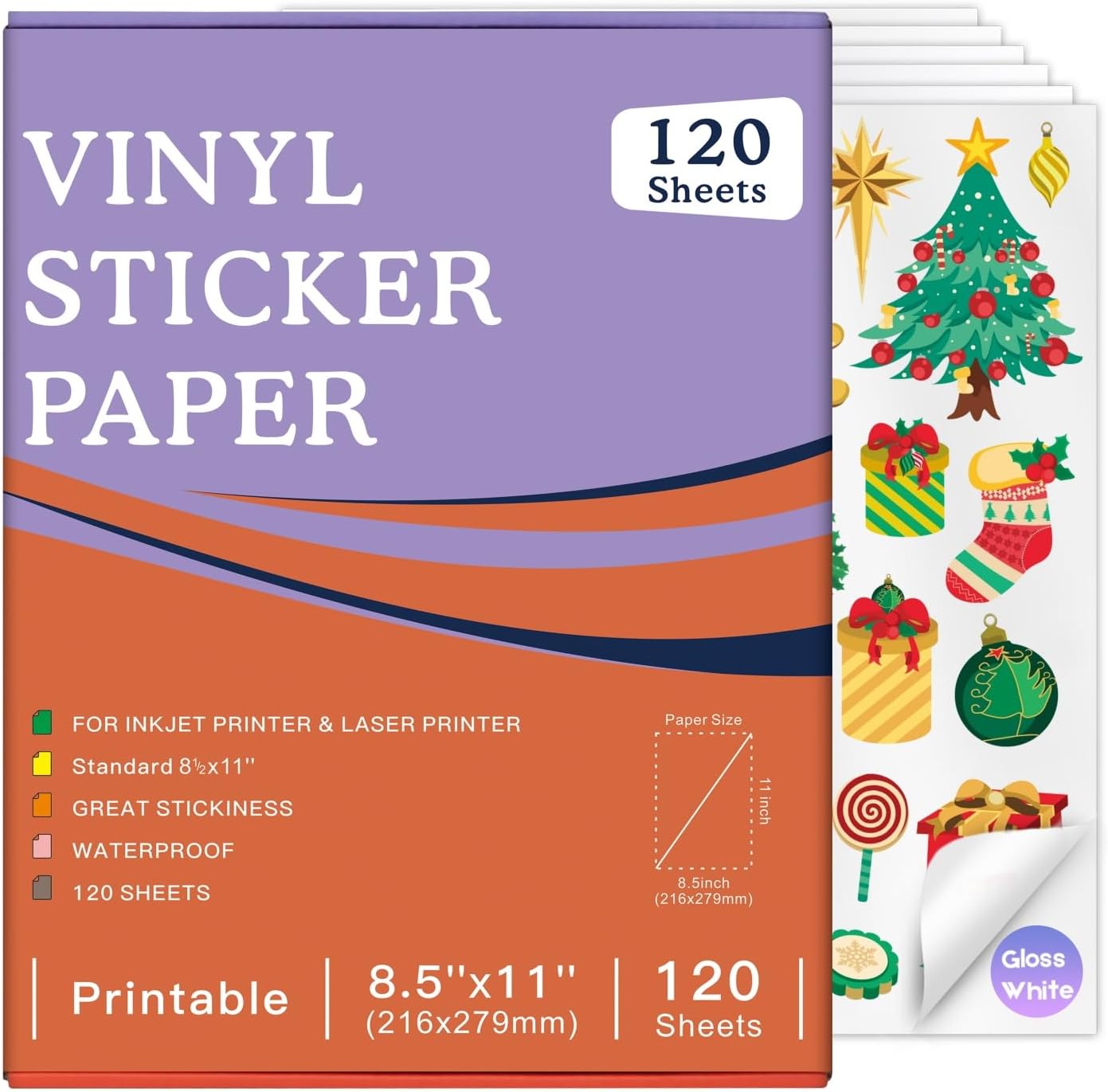 PAPEL ADHESIVO IMPRIMIBLE VEICEVOL PARA IMPRESORAS INKJET, BLANCO BRILLANTE, 120 HOJAS - 1