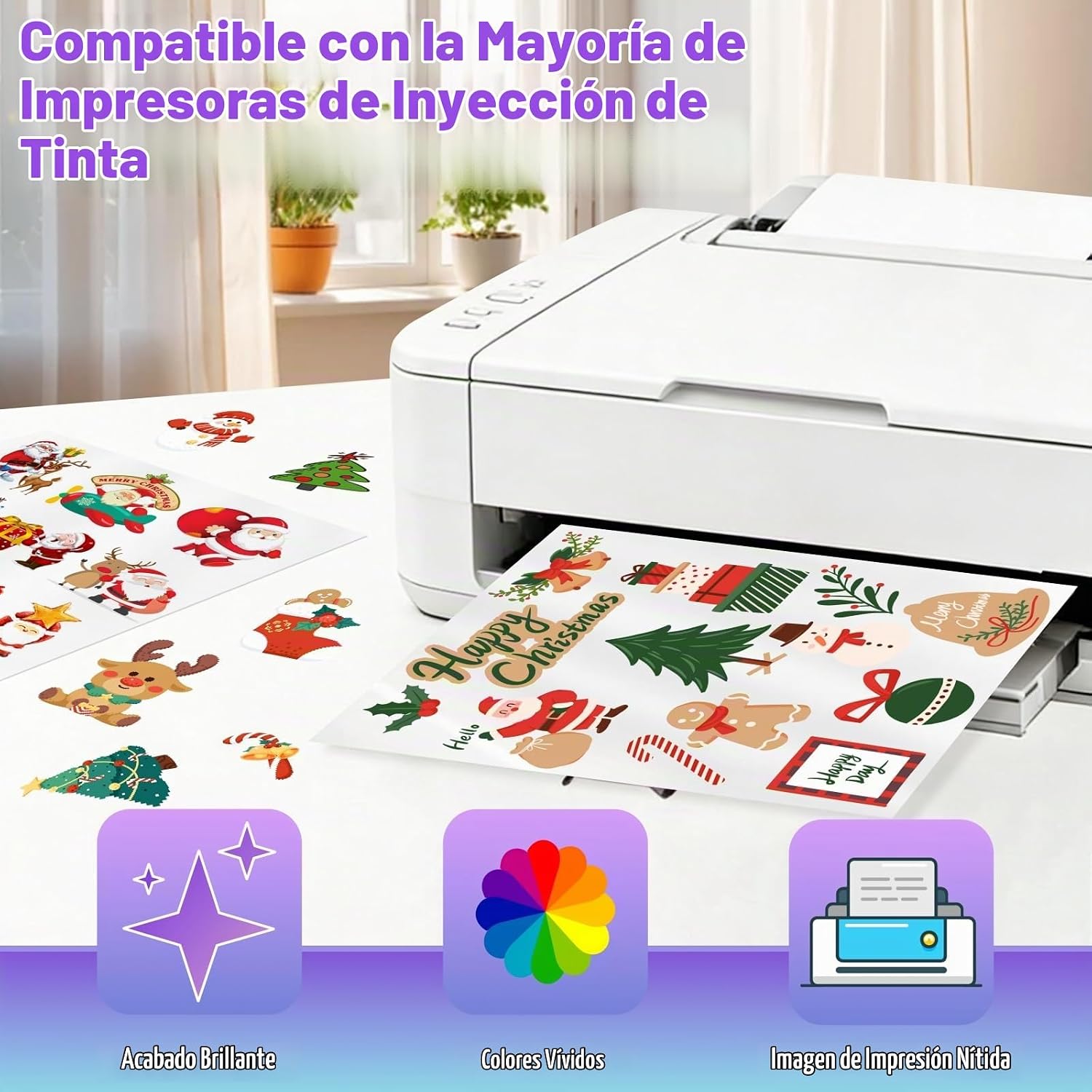 PAPEL ADHESIVO IMPRIMIBLE VEICEVOL PARA IMPRESORAS INKJET, BLANCO BRILLANTE, 120 HOJAS - 5