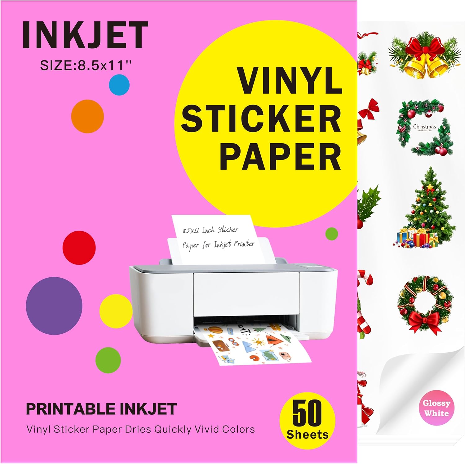 PAPEL ADHESIVO IMPRIMIBLE VEICEVOL PARA IMPRESORAS DE INYECCIÓN, ACABADO BRILLANTE BLANCO - 1