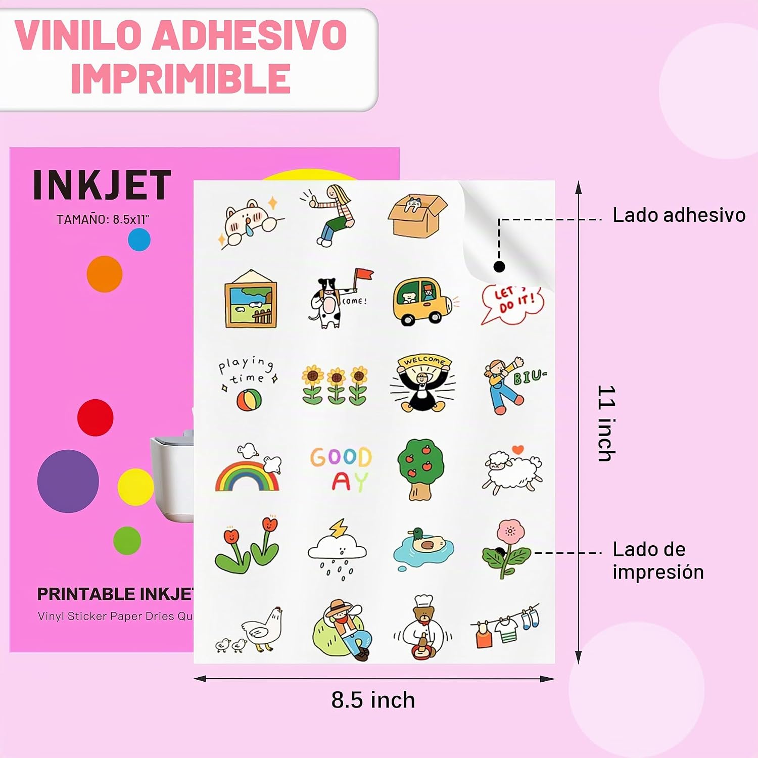PAPEL ADHESIVO IMPRIMIBLE VEICEVOL PARA IMPRESORAS DE INYECCIÓN, ACABADO BRILLANTE BLANCO - 2