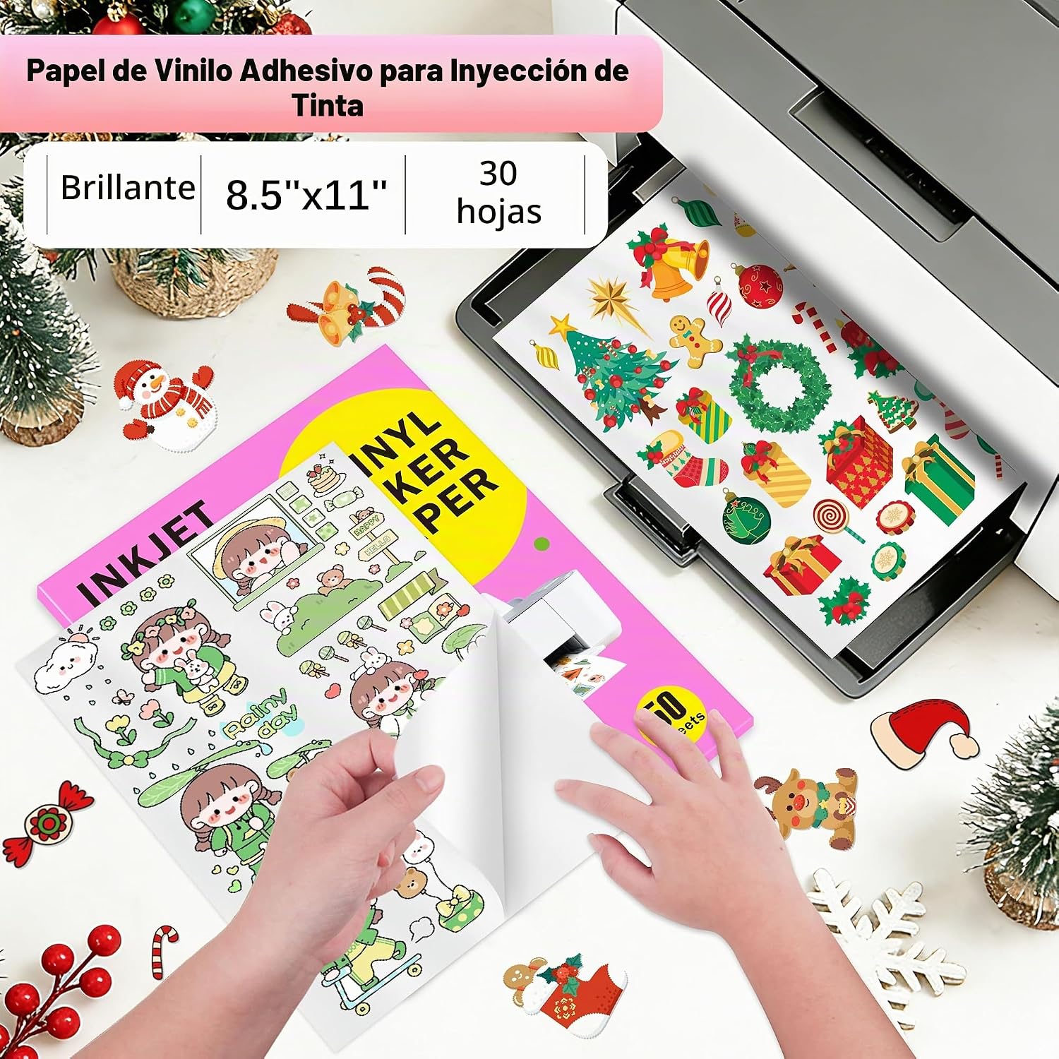 PAPEL ADHESIVO IMPRIMIBLE VEICEVOL PARA IMPRESORAS DE INYECCIÓN, ACABADO BRILLANTE BLANCO - 5