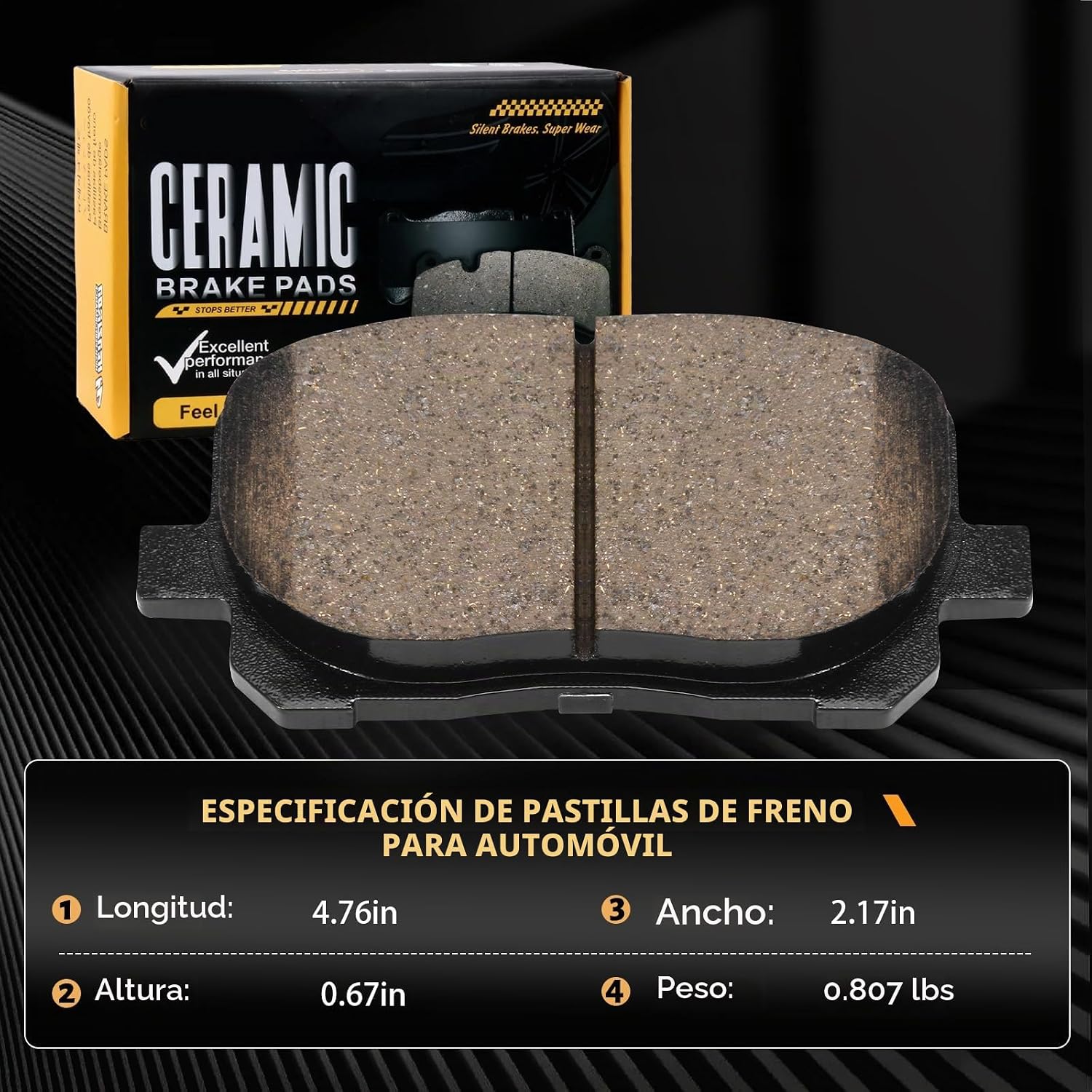 PASTILLAS DE FRENO DELANTERO CERÁMICAS D923 PARA TOYOTA COROLLA 2003-2008, TOYOTA MATRIX 2003-2008 Y PONTIAC VIBE 2003-2008 - 4