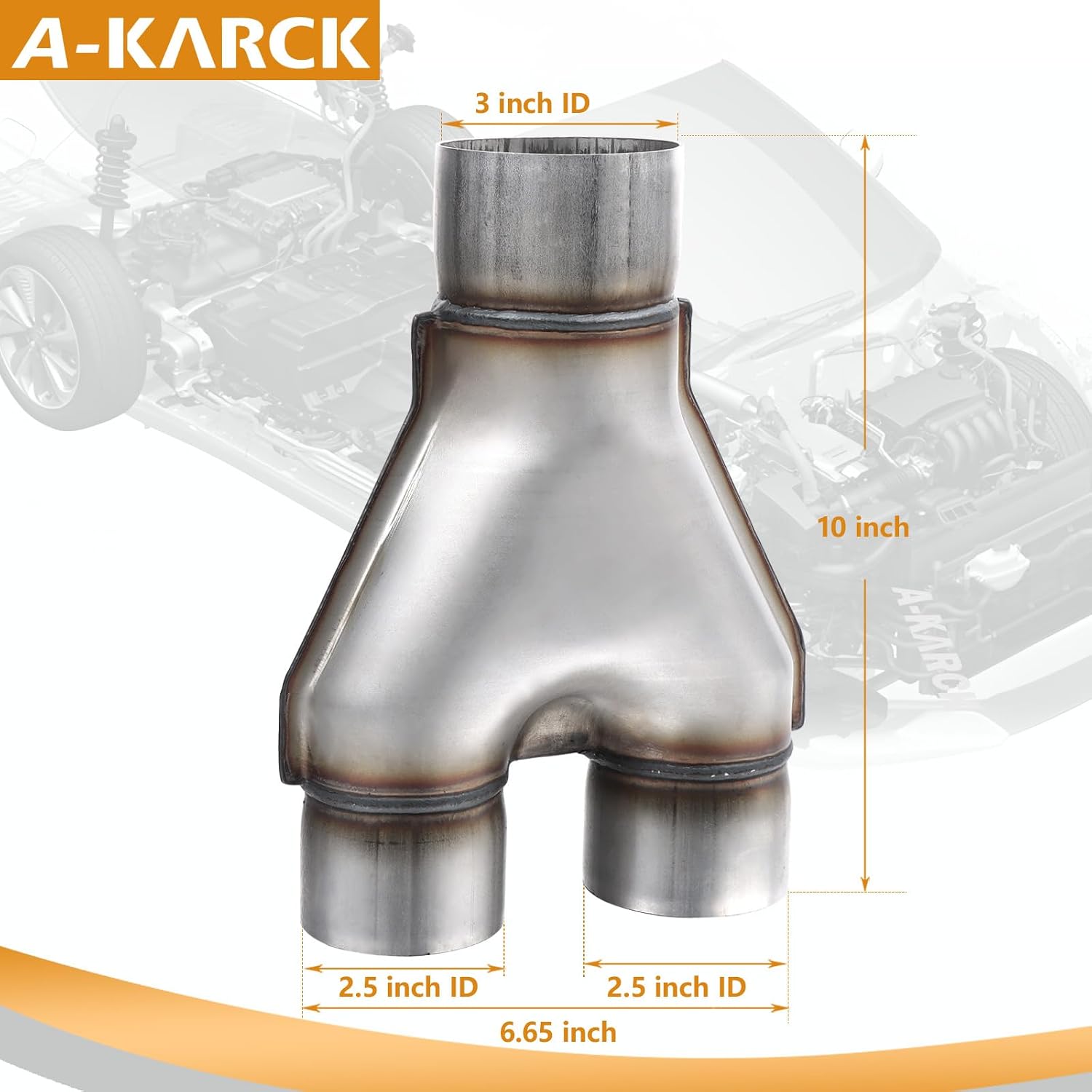 TUBO Y DE ESCAPE A-KARCK ACERO INOXIDABLE ENTRADA 3' SALIDA 2.5' 10' DE LARGO - 2