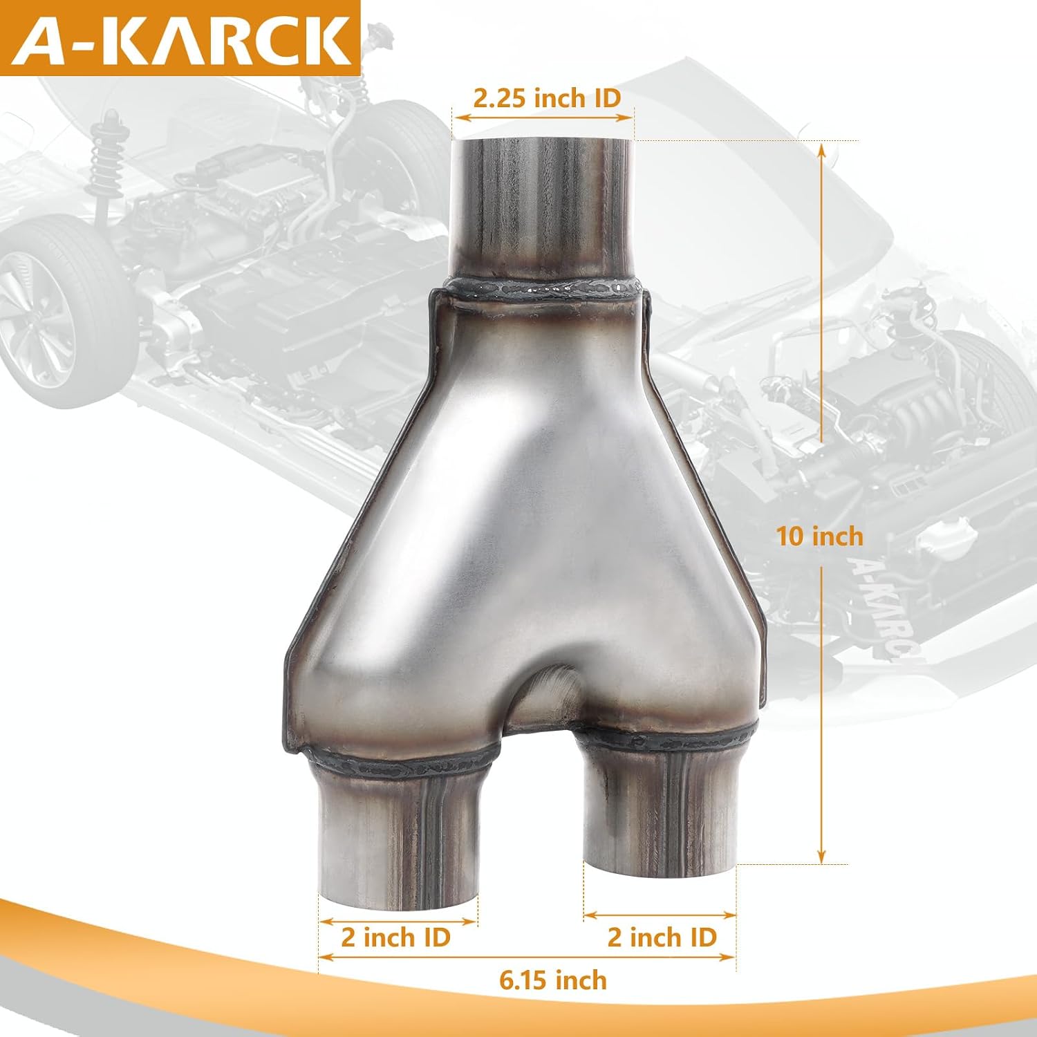TUBO Y DE ESCAPE A-KARCK ACERO INOXIDABLE ENTRADA 2.25' SALIDA 2' 10' LARGO - 2