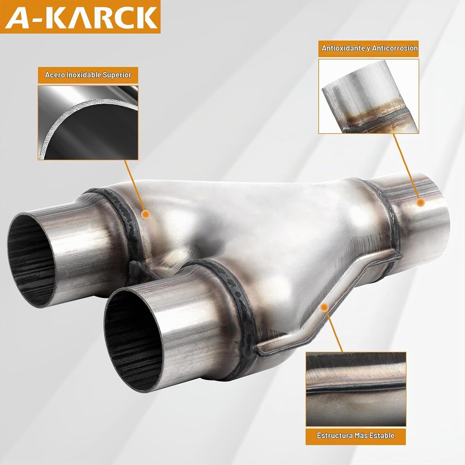TUBO Y DE ESCAPE A-KARCK ACERO INOXIDABLE ENTRADA 2.25' SALIDA 2' 10' LARGO - 3