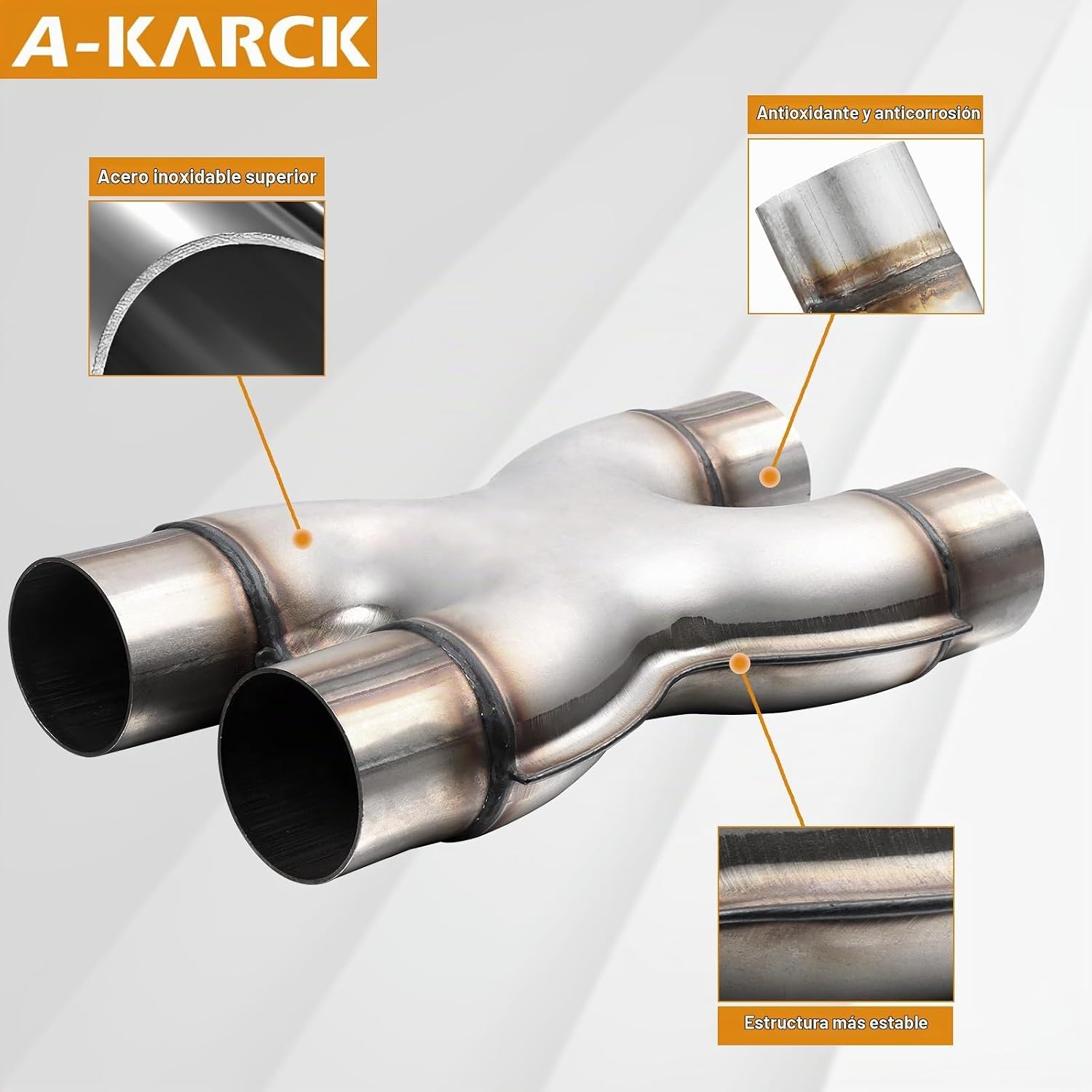 TUBO X DE ESCAPE A-KARCK DUAL 2.25' ENTRADA, 12' LARGO, ACERO INOXIDABLE - 3