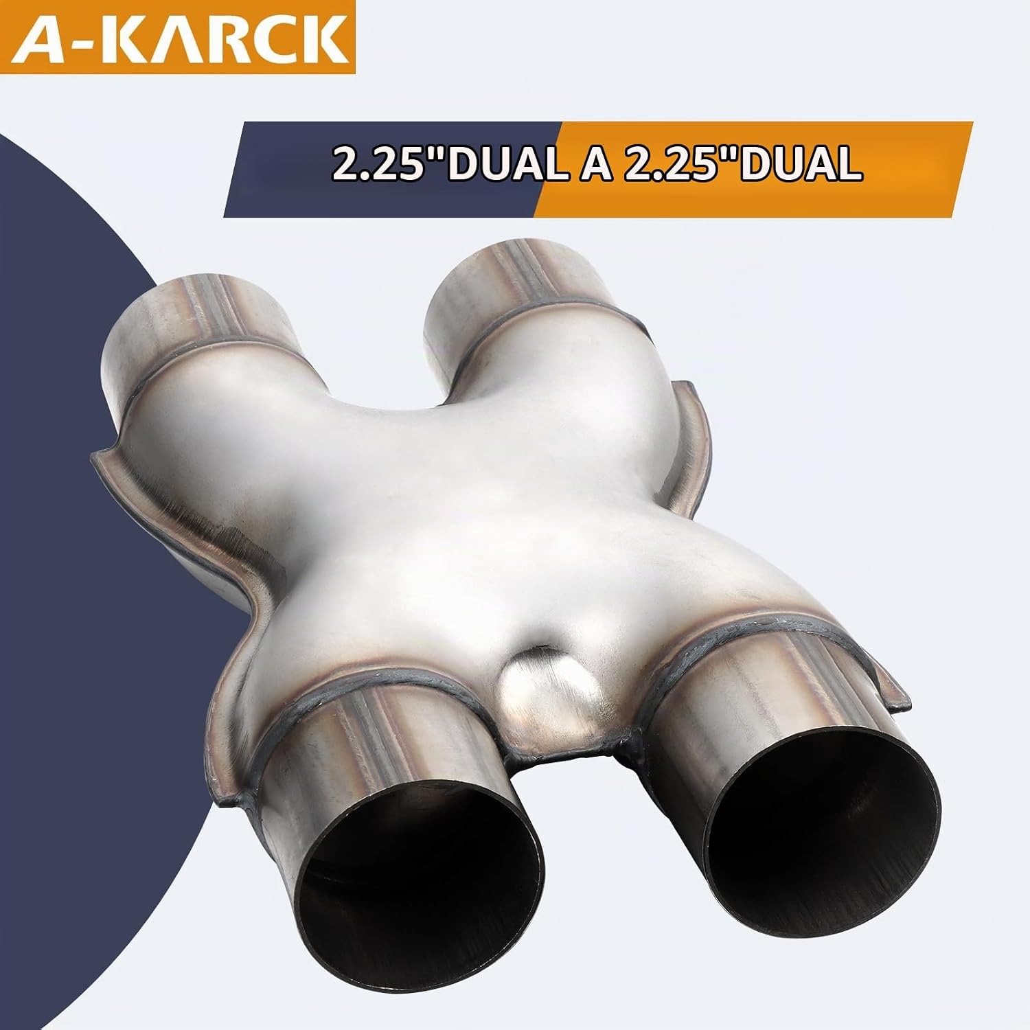 TUBO X DE ESCAPE A-KARCK DUAL 2.25' ENTRADA, 12' LARGO, ACERO INOXIDABLE - 4