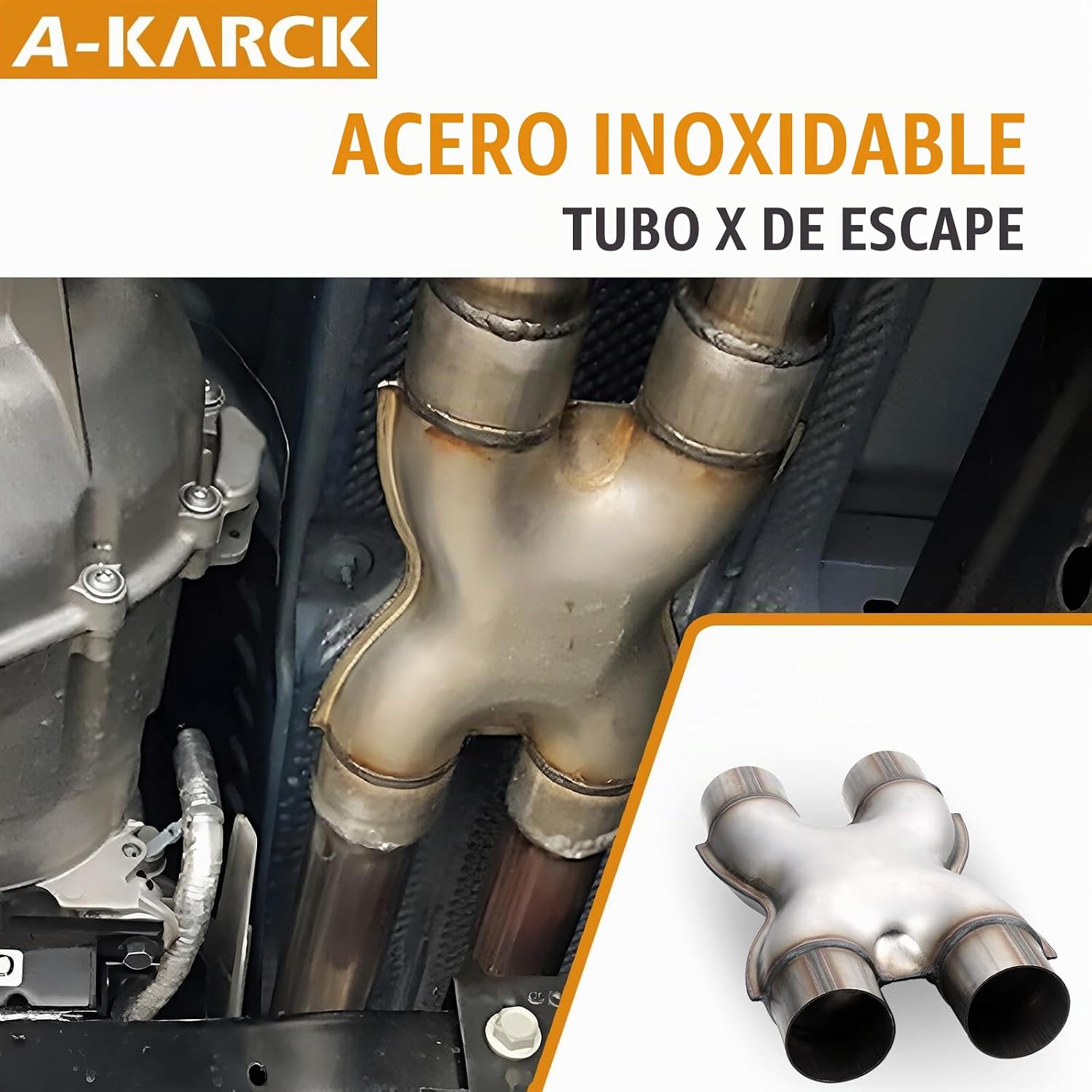 TUBO X DE ESCAPE A-KARCK DUAL 2.25' ENTRADA, 12' LARGO, ACERO INOXIDABLE - 5