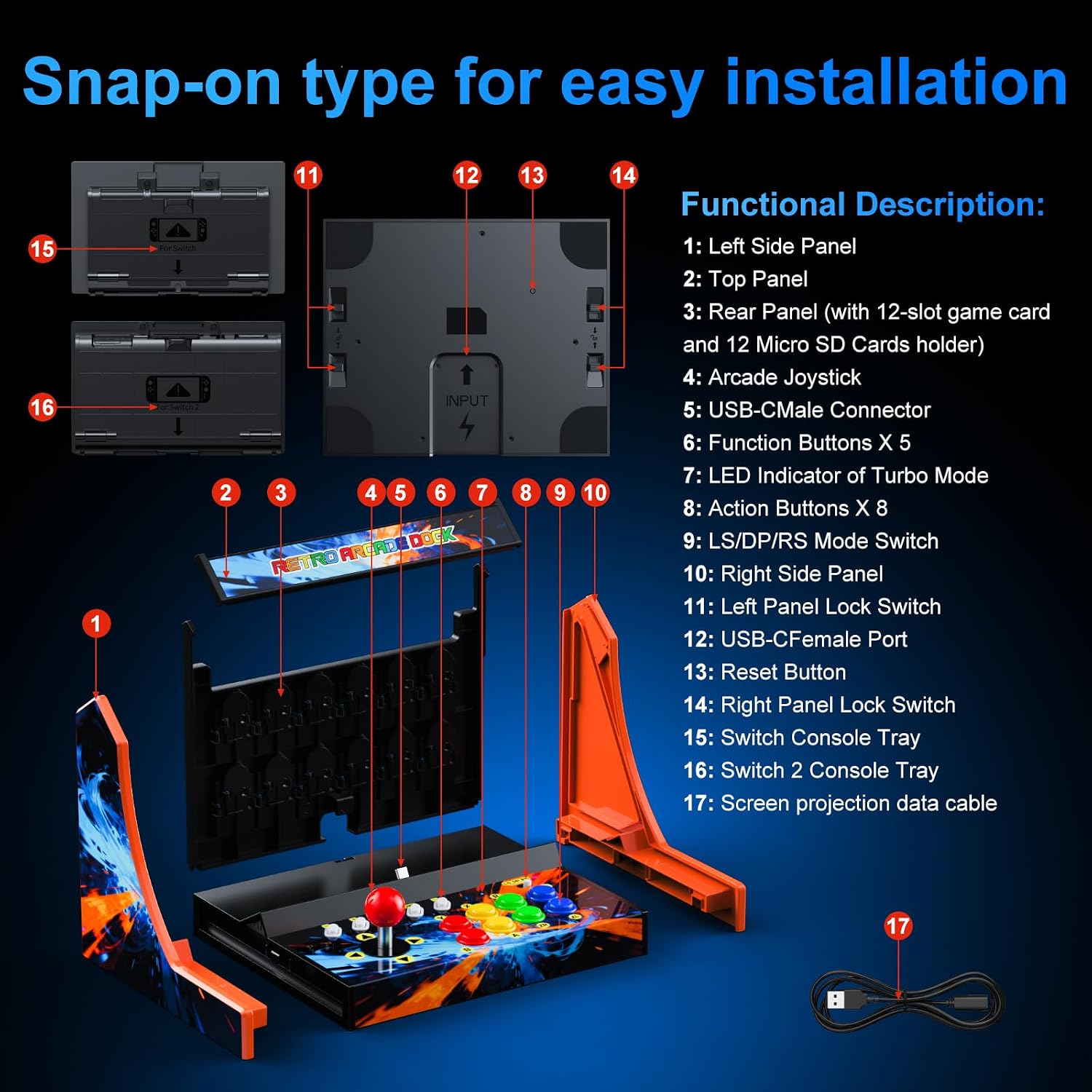 JOYSTICK ARCADE RETRO HONCAM PARA SWITCH/OLED/SWITCH 2 CON BOTÓN SCREENSHOT - 5