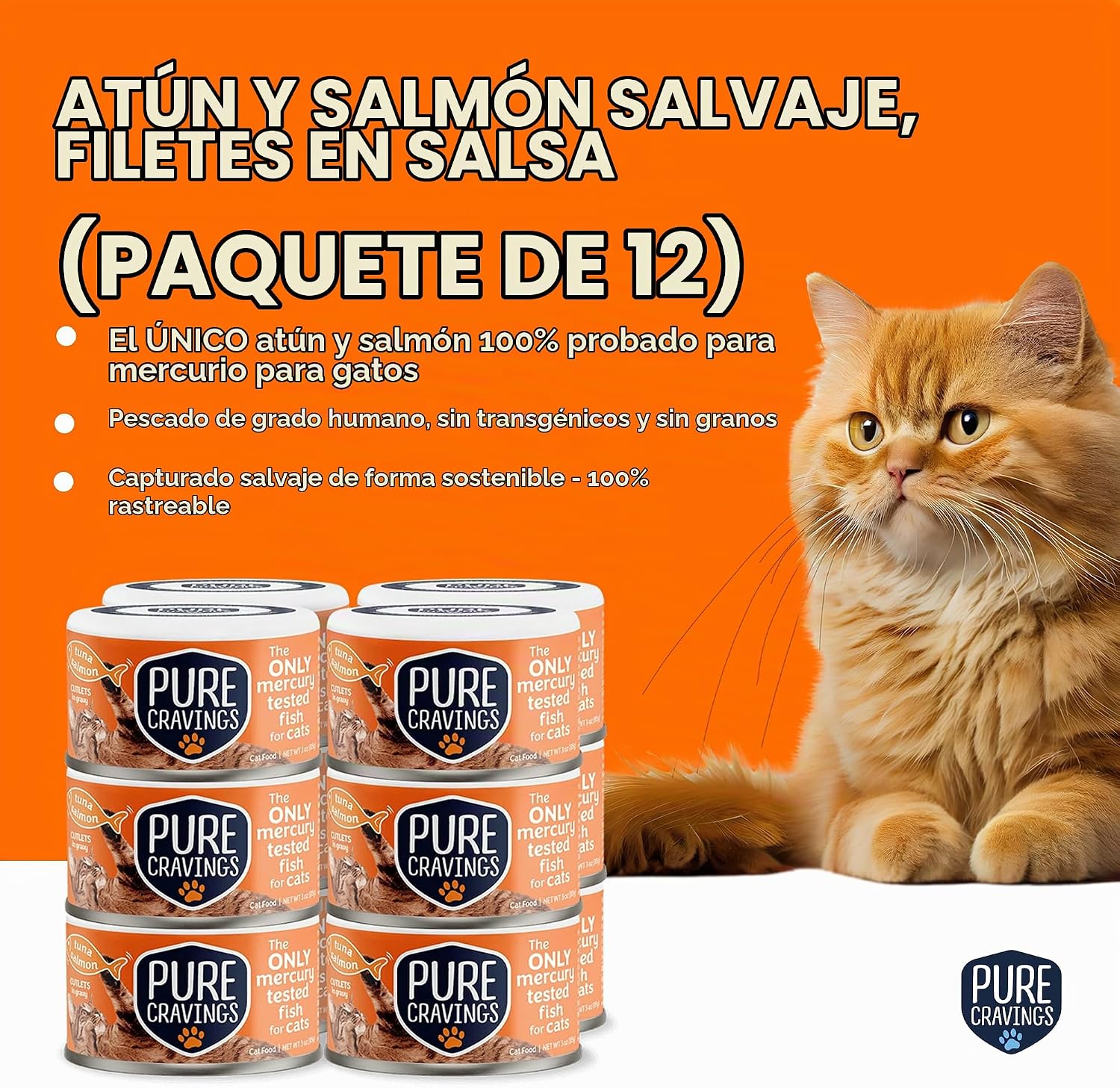 ALIMENTO HÚMEDO PARA GATOS PURE CRAVINGS ATÚN Y SALMÓN EN SALSA, PACK DE 12 LATAS - 2