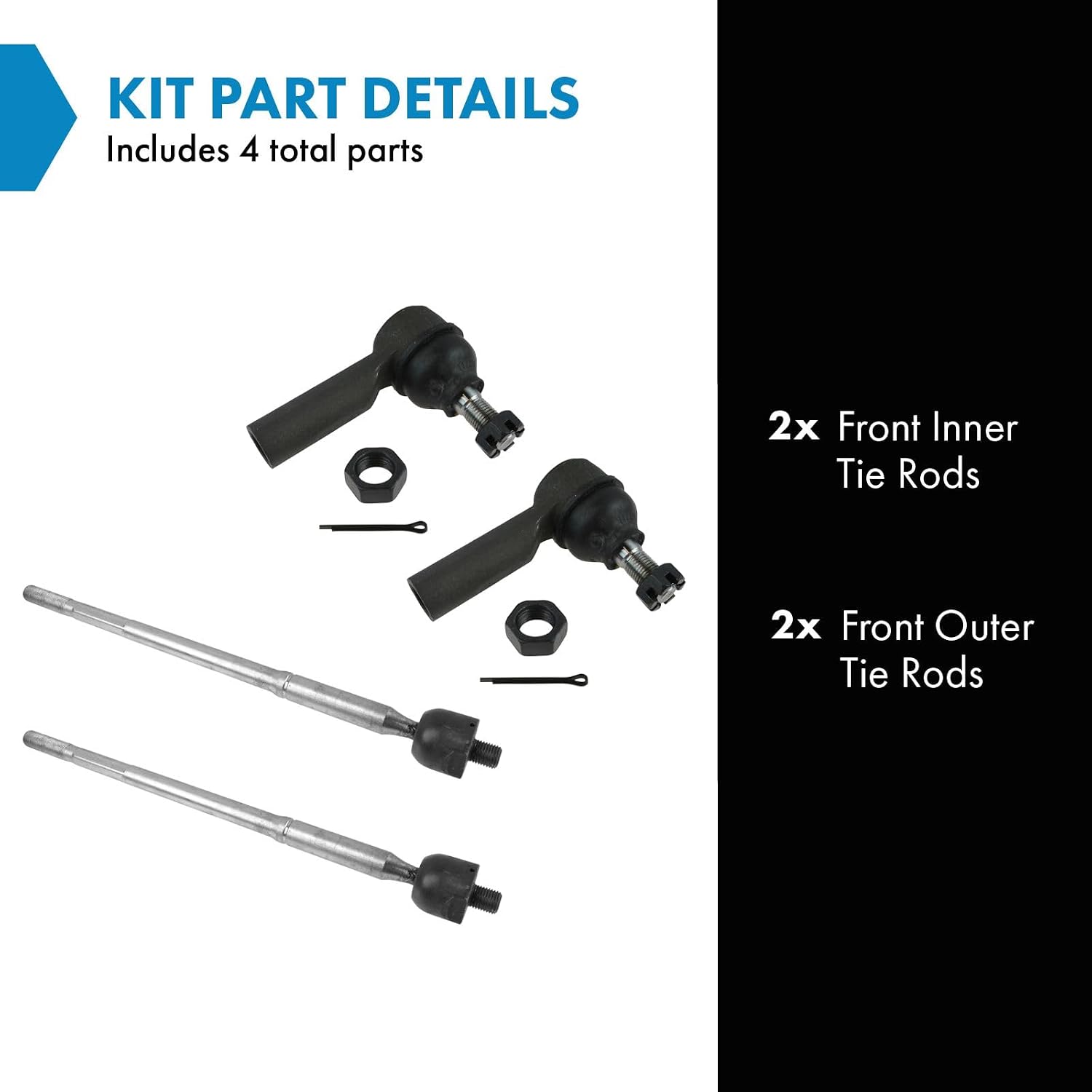KIT DE BARRAS DE DIRECCIÓN TRQ 4 PIEZAS INTERIOR Y EXTERIOR PARA PONTIAC VIBE Y TOYOTA MATRIX - 2