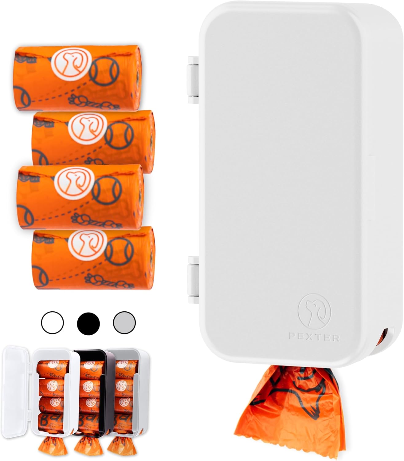 DISPENSADOR DE BOLSAS PARA DESECHOS DE MASCOTAS PEXTER BLANCO CON 4 ROLLOS INCLUIDOS - 1