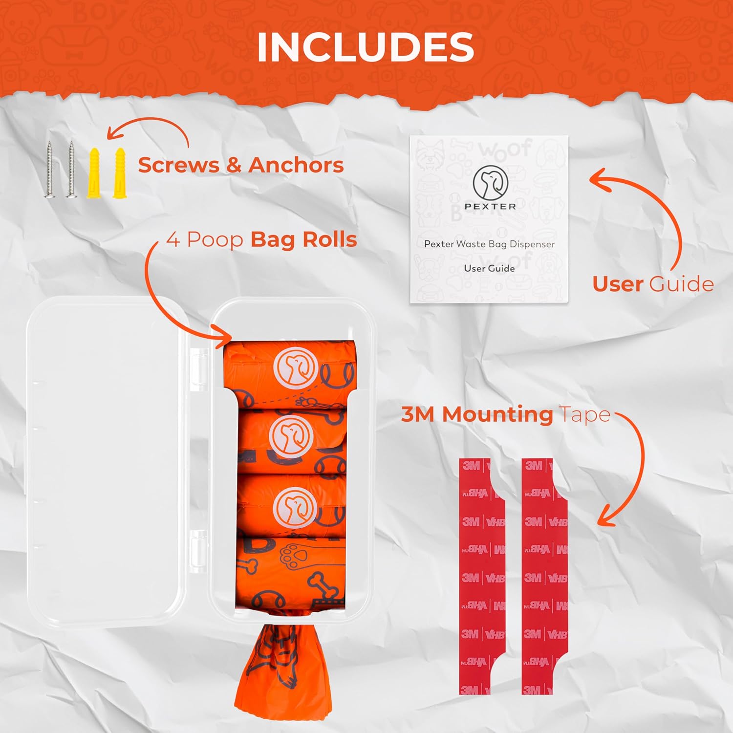 DISPENSADOR DE BOLSAS PARA DESECHOS DE MASCOTAS PEXTER BLANCO CON 4 ROLLOS INCLUIDOS - 3