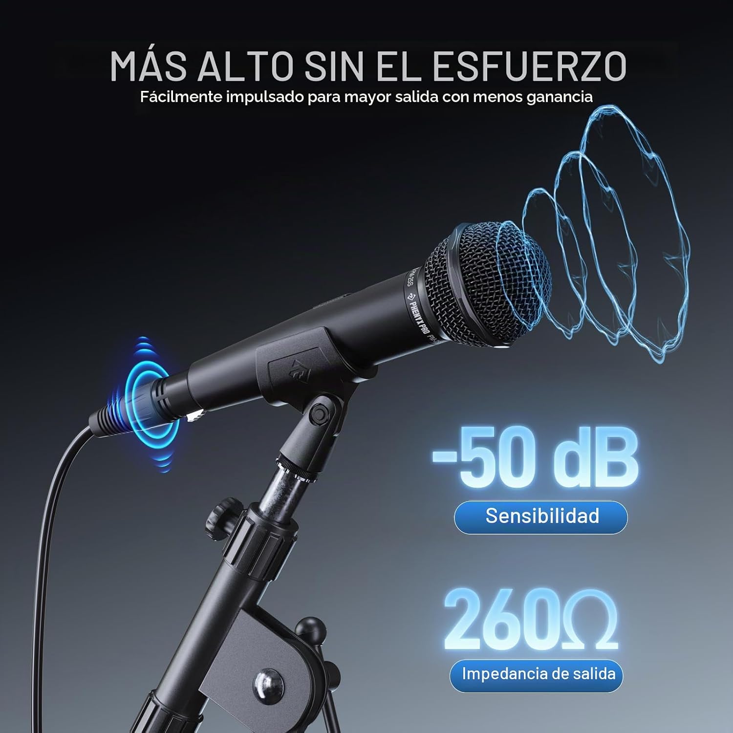 MICRÓFONO DINÁMICO CARDIOIDE PHENYX PRO PM-25S CON CABLE XLR Y INTERRUPTOR DE ENCENDIDO/APAGADO - 4