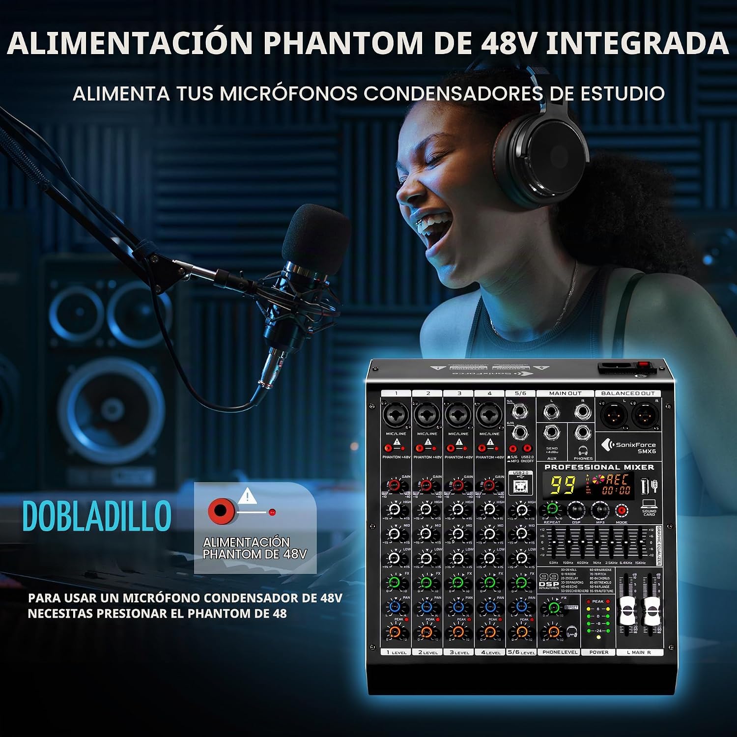 MEZCLADOR DE AUDIO DJ 6 CANALES SONIXFORCE PROFESIONAL - 5