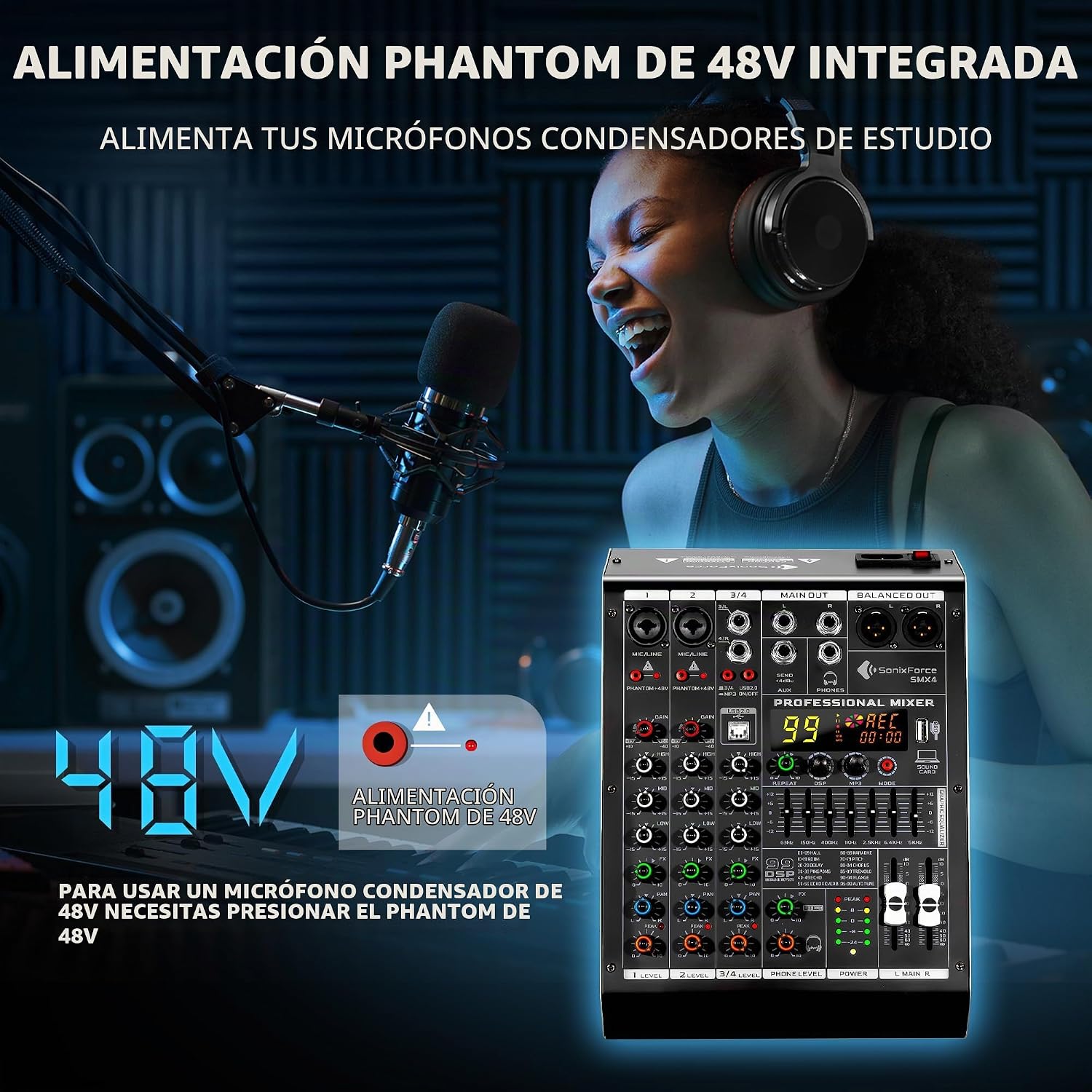 MEZCLADOR DE AUDIO 4 CANALES SONIXFORCE CON 99 EFECTOS DSP - 5