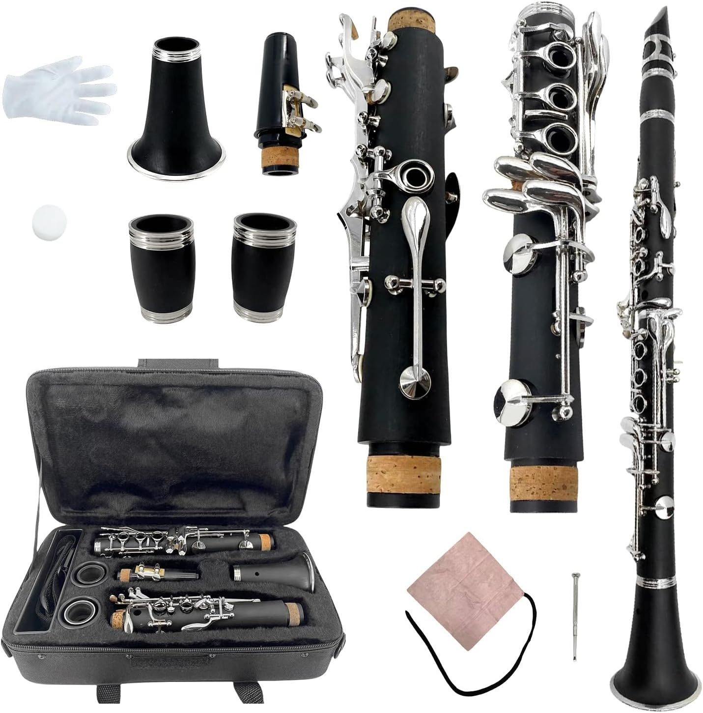 CLARINETE C YOUNGMONIC EBONITA 17 LLAVES CON FUNDA Y KIT DE CUIDADO - 1