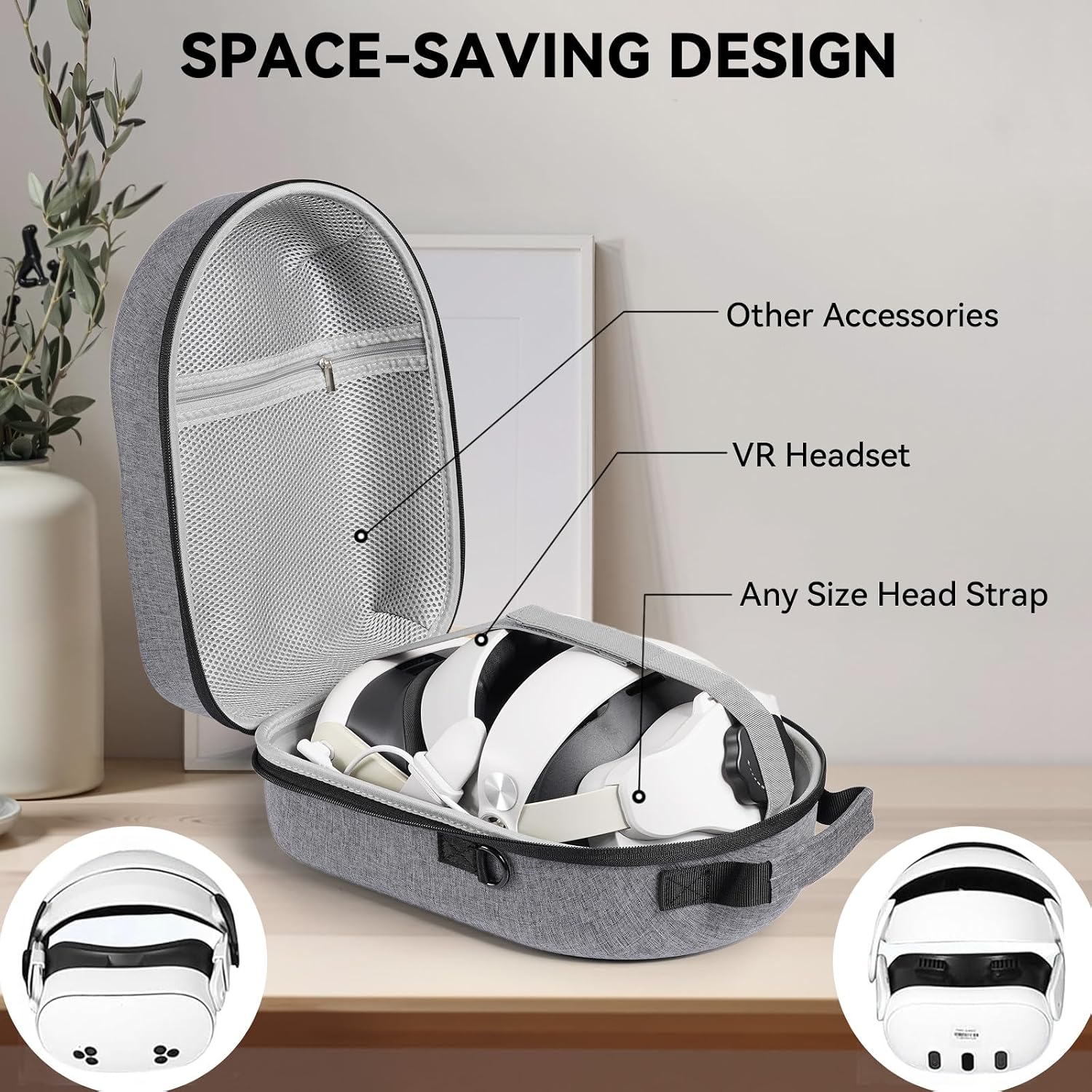 ESTUCHE DE TRANSPORTE PARA META QUEST 3/3S CON ALMACENAMIENTO PARA ACCESORIOS GRIS - 2