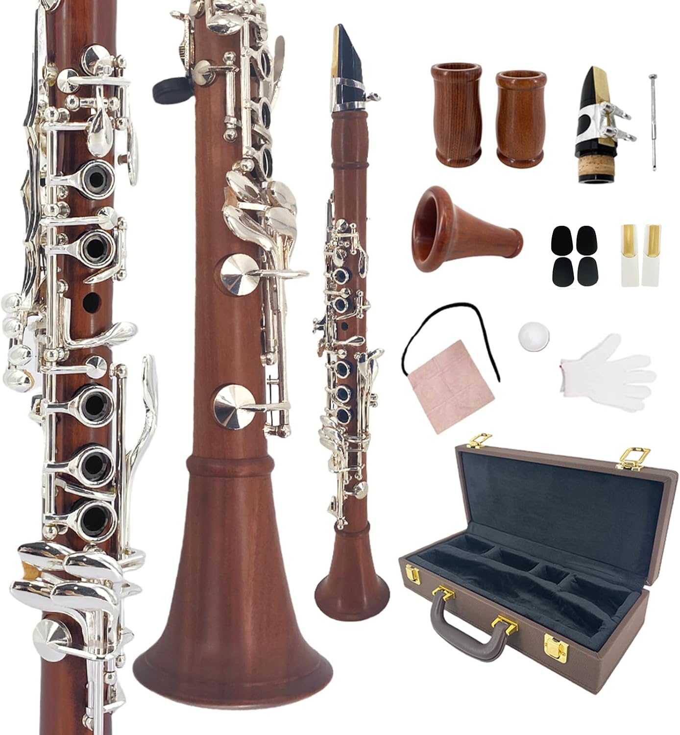 CLARINETE MIB YOUNGMONIC CUERPO DE PALISANDRO CON LLAVES PLATEADAS Y 2 BARRILES - 1