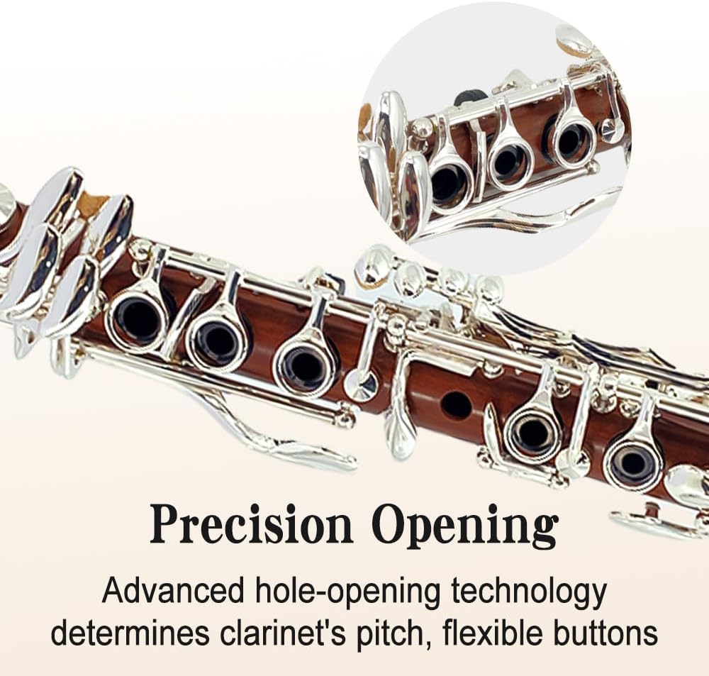 CLARINETE MIB YOUNGMONIC CUERPO DE PALISANDRO CON LLAVES PLATEADAS Y 2 BARRILES - 2