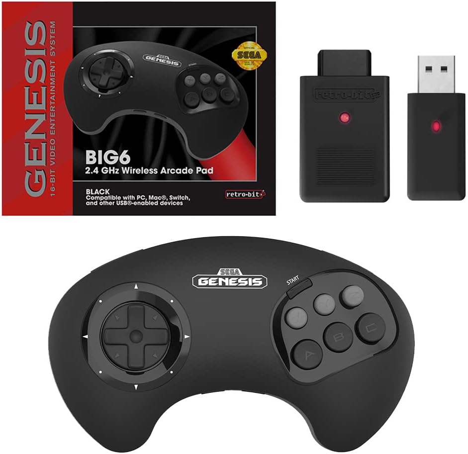 CONTROL INALÁMBRICO RETRO-BIT SEGA GENESIS BIG6 2.4 GHZ NEGRO - 1