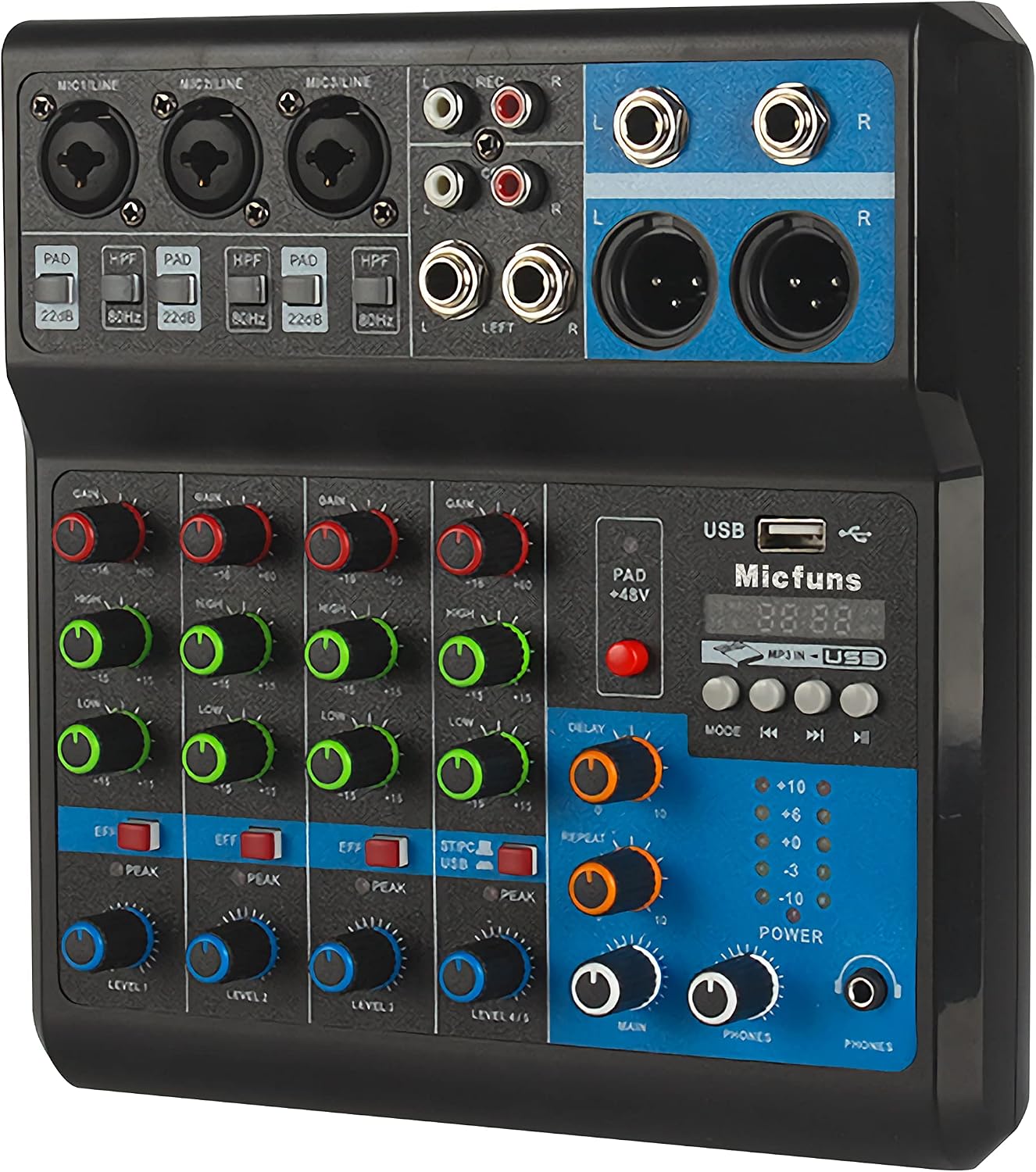 MEZCLADOR DJ DE AUDIO MINI 5 CANALES CON BLUETOOTH Y ALIMENTACIÓN USB - 1