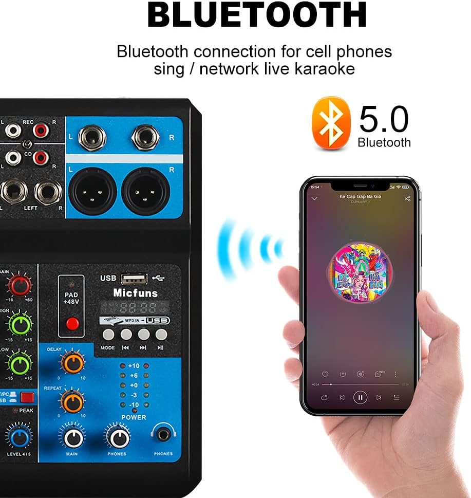 MEZCLADOR DJ DE AUDIO MINI 5 CANALES CON BLUETOOTH Y ALIMENTACIÓN USB - 2
