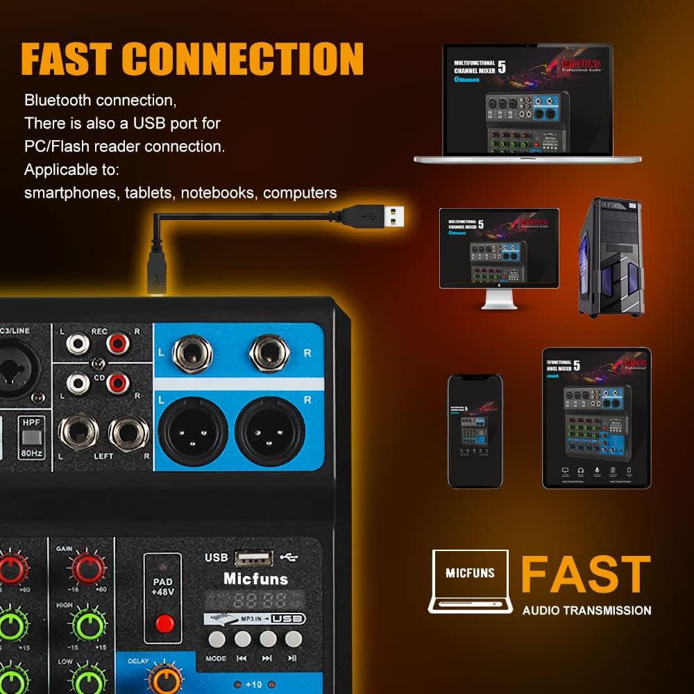 MEZCLADOR DJ DE AUDIO MINI 5 CANALES CON BLUETOOTH Y ALIMENTACIÓN USB - 3