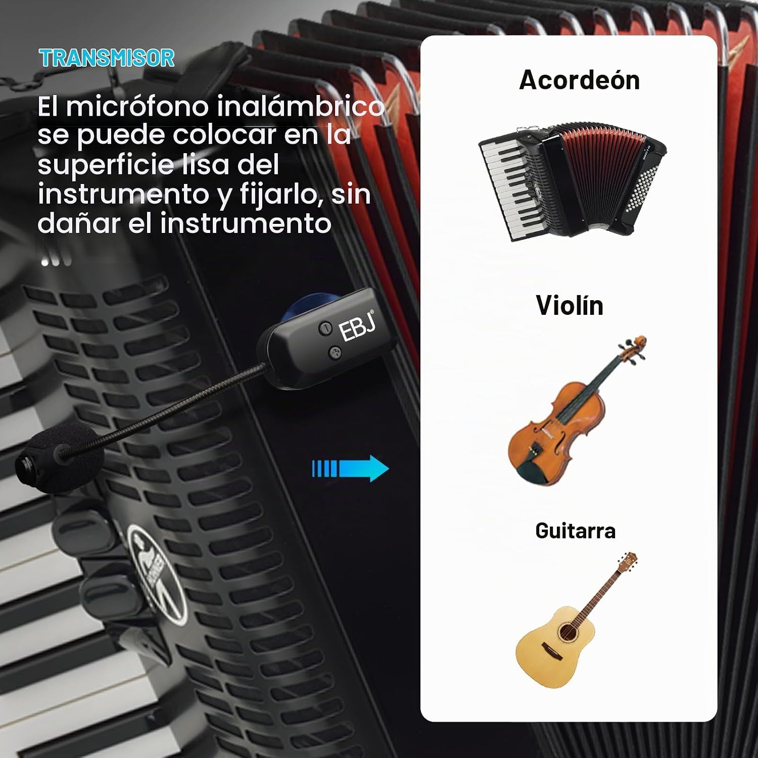 MICRÓFONO INALÁMBRICO EBJ 2.4G PARA INSTRUMENTOS CON VENTOSA DESACOPLABLE KX-801-2 - 3