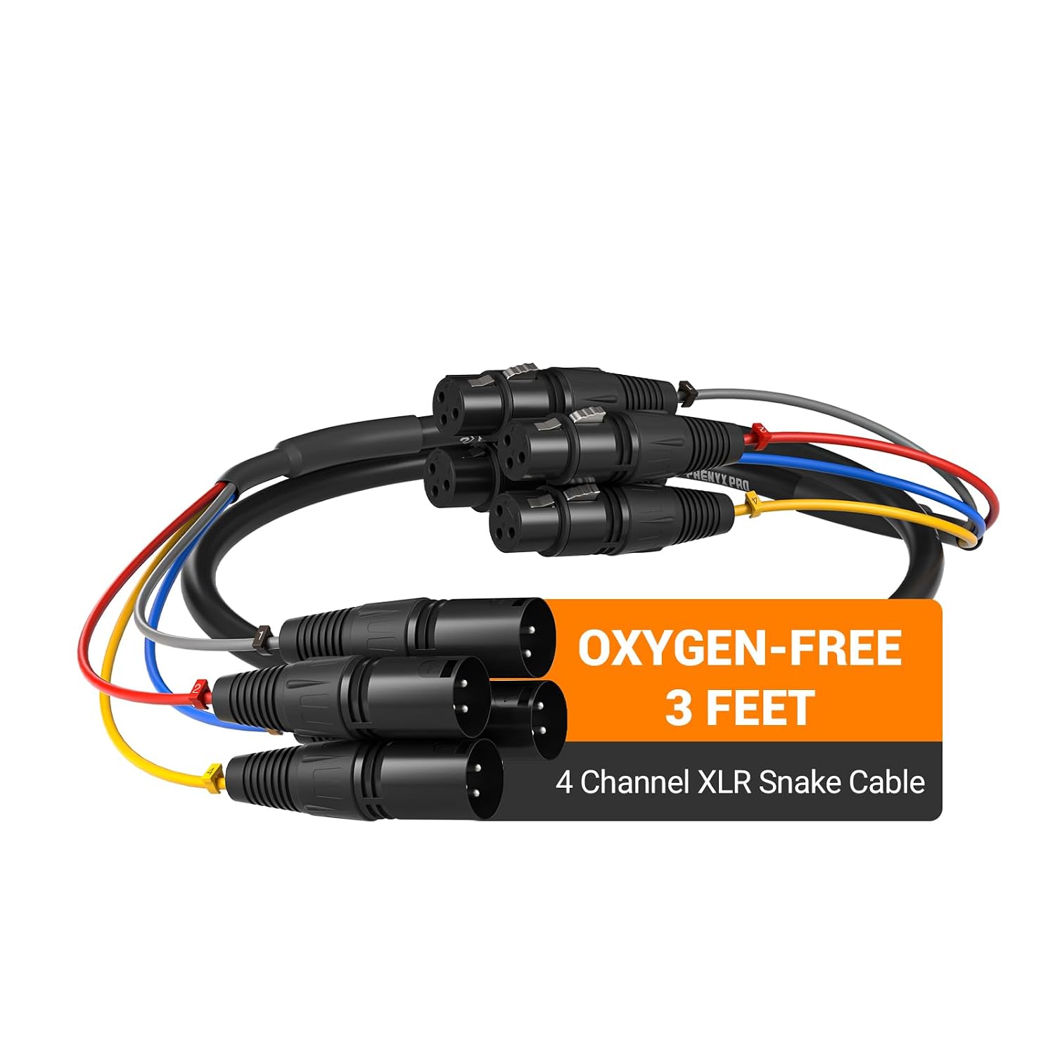 CABLE XLR PHENYX PRO 4 CANALES 3 PIES MACHO A HEMBRA - 1