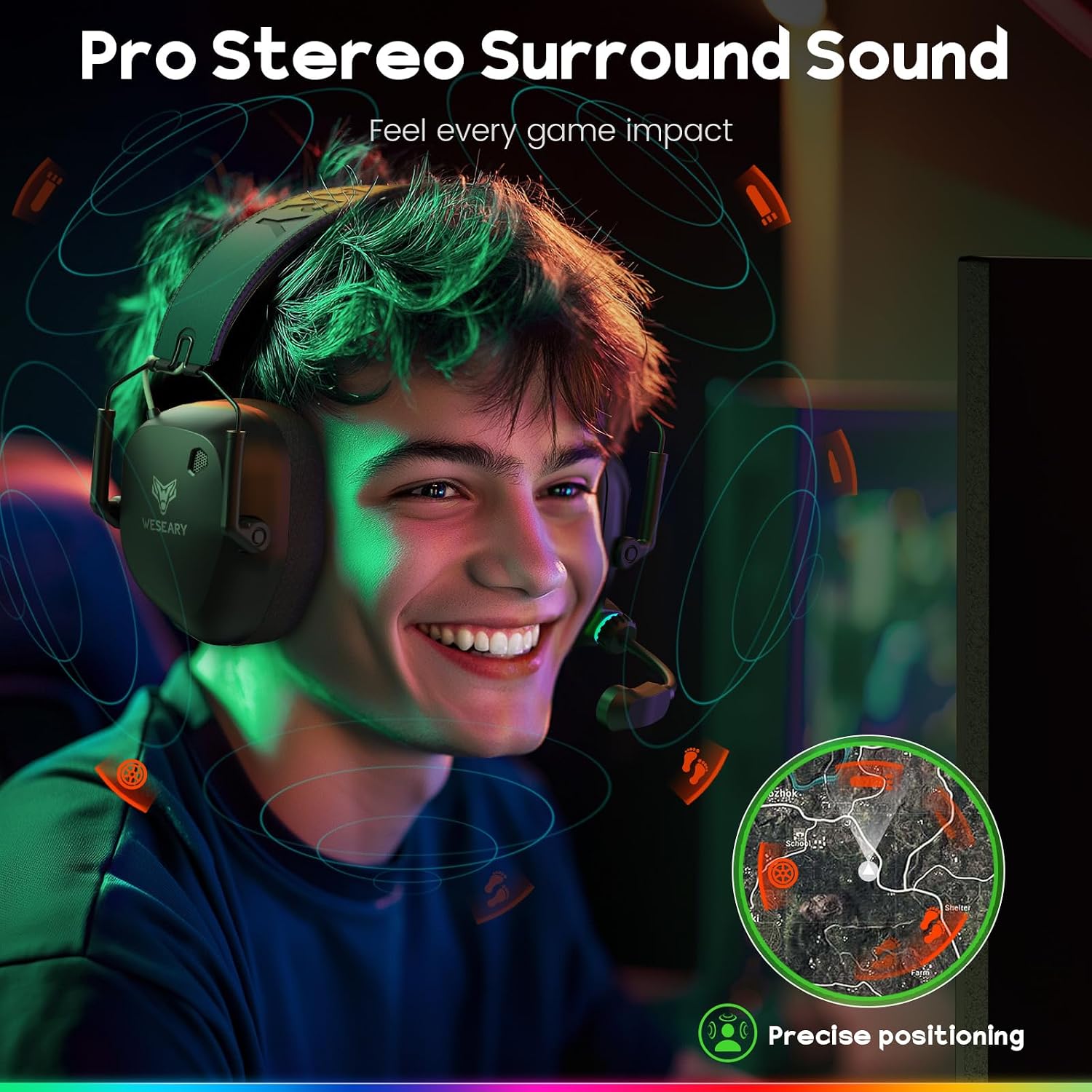 HEADSET GAMING INALÁMBRICO WESEARY WG4 CON MICRÓFONO 2.4GHZ Y BLUETOOTH 5.4 - 3