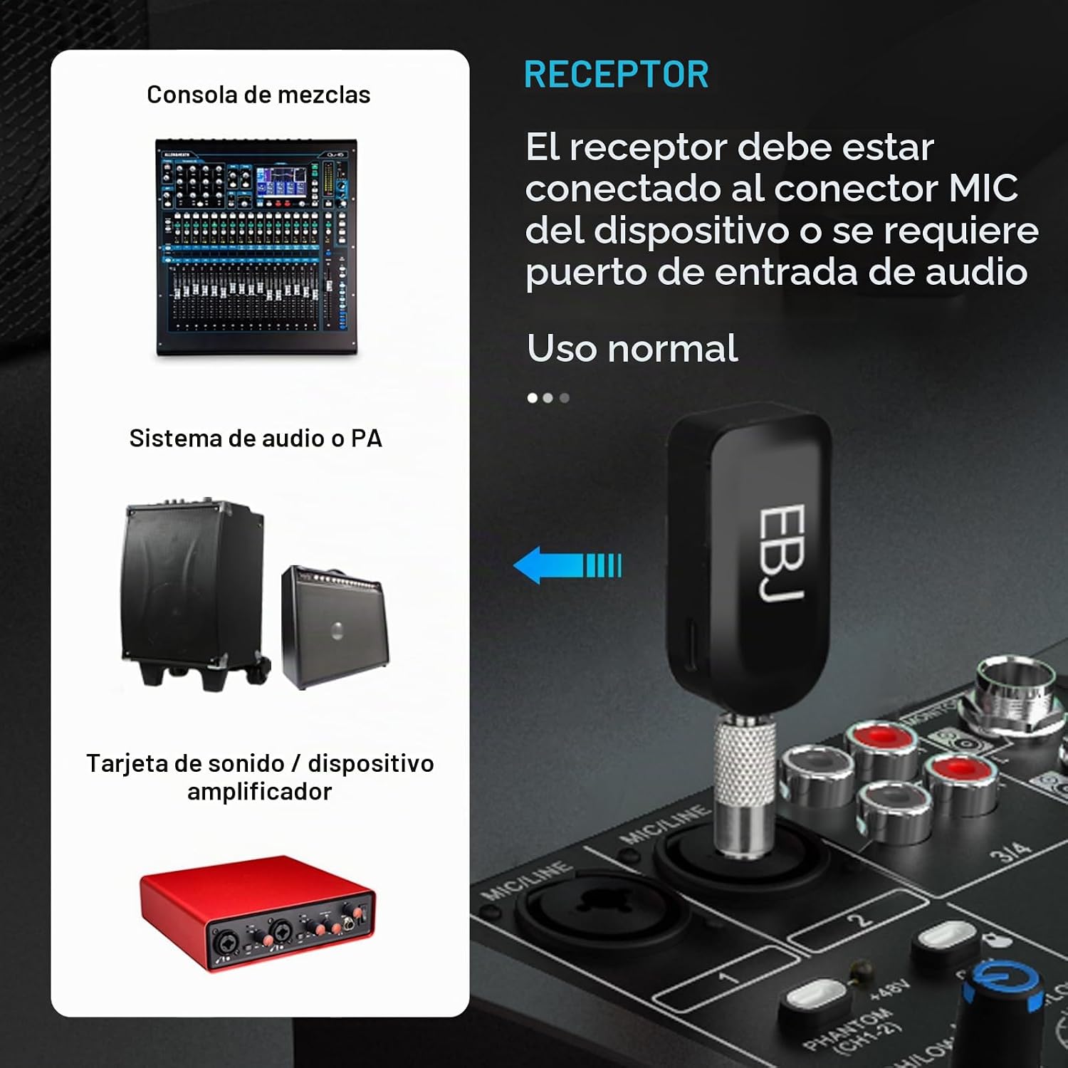 MICRÓFONO INALÁMBRICO EBJ 2.4G PARA INSTRUMENTOS CON VENTOSA DESACOPLABLE KX-801-1 - 5