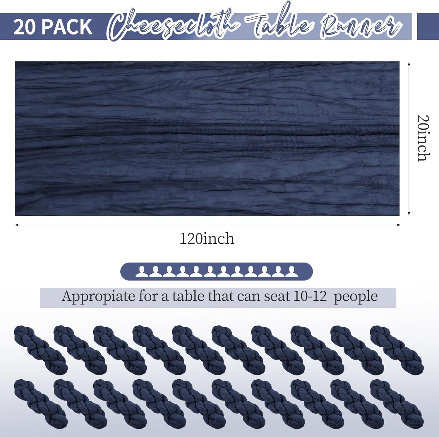 CAMINO DE MESA ABKLESACH AZUL MARINO GASA 20 PIEZAS 50 X 300 CM - 2