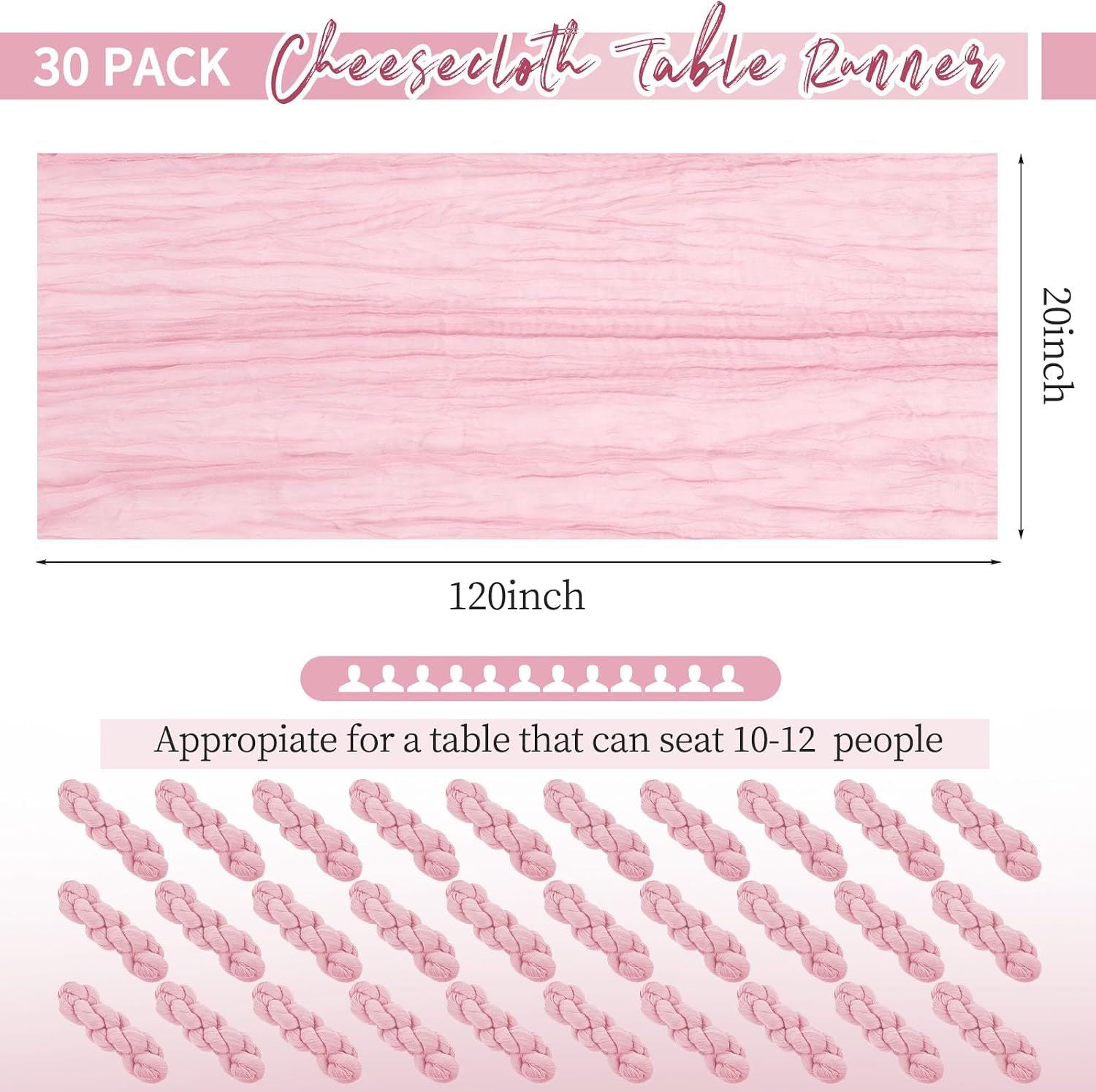 CAMINO DE MESA CHEESECLOTH ROSA 30 PIEZAS 120 X 50 CM - 2