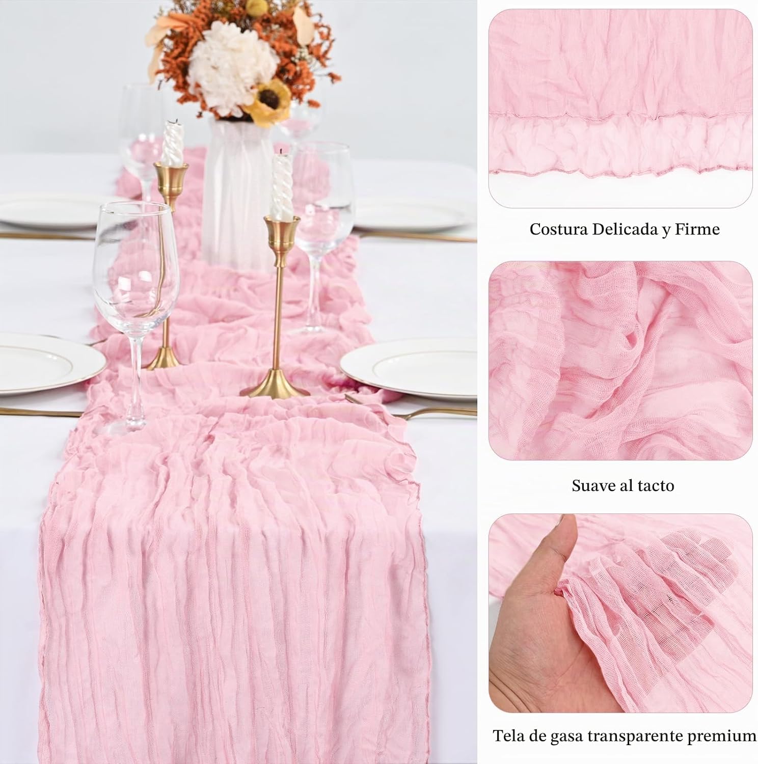 CAMINO DE MESA CHEESECLOTH ROSA 30 PIEZAS 120 X 50 CM - 3
