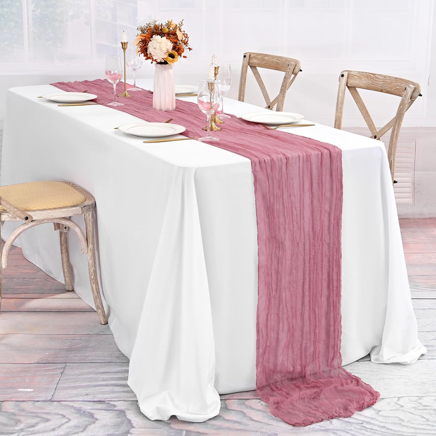 CAMINO DE MESA CHEESECLOTH 10 PIEZAS ROSA POLVORIENTO 20 X 120 PULGADAS - 3