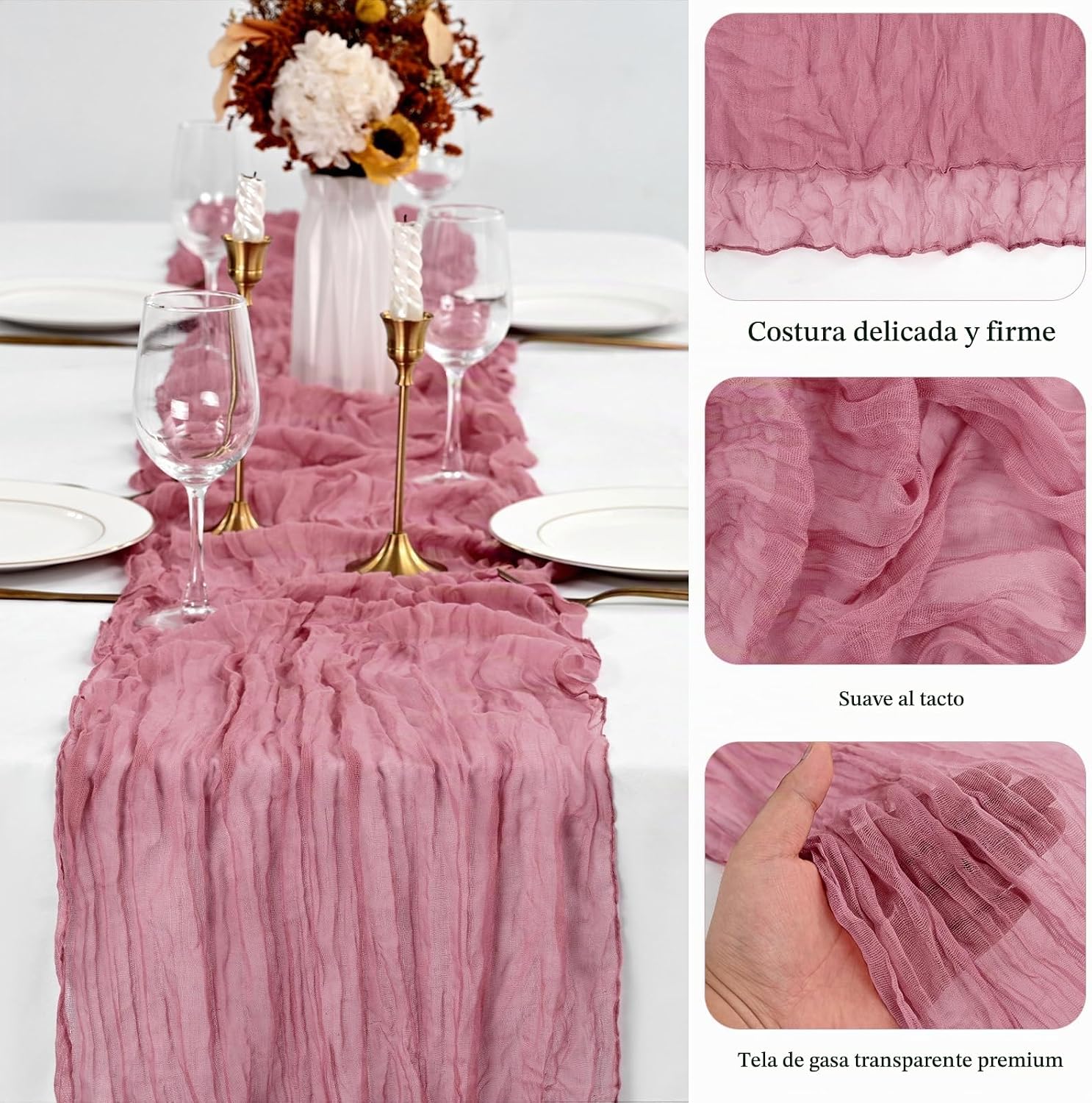 CAMINO DE MESA CHEESECLOTH 10 PIEZAS ROSA POLVORIENTO 20 X 120 PULGADAS - 5