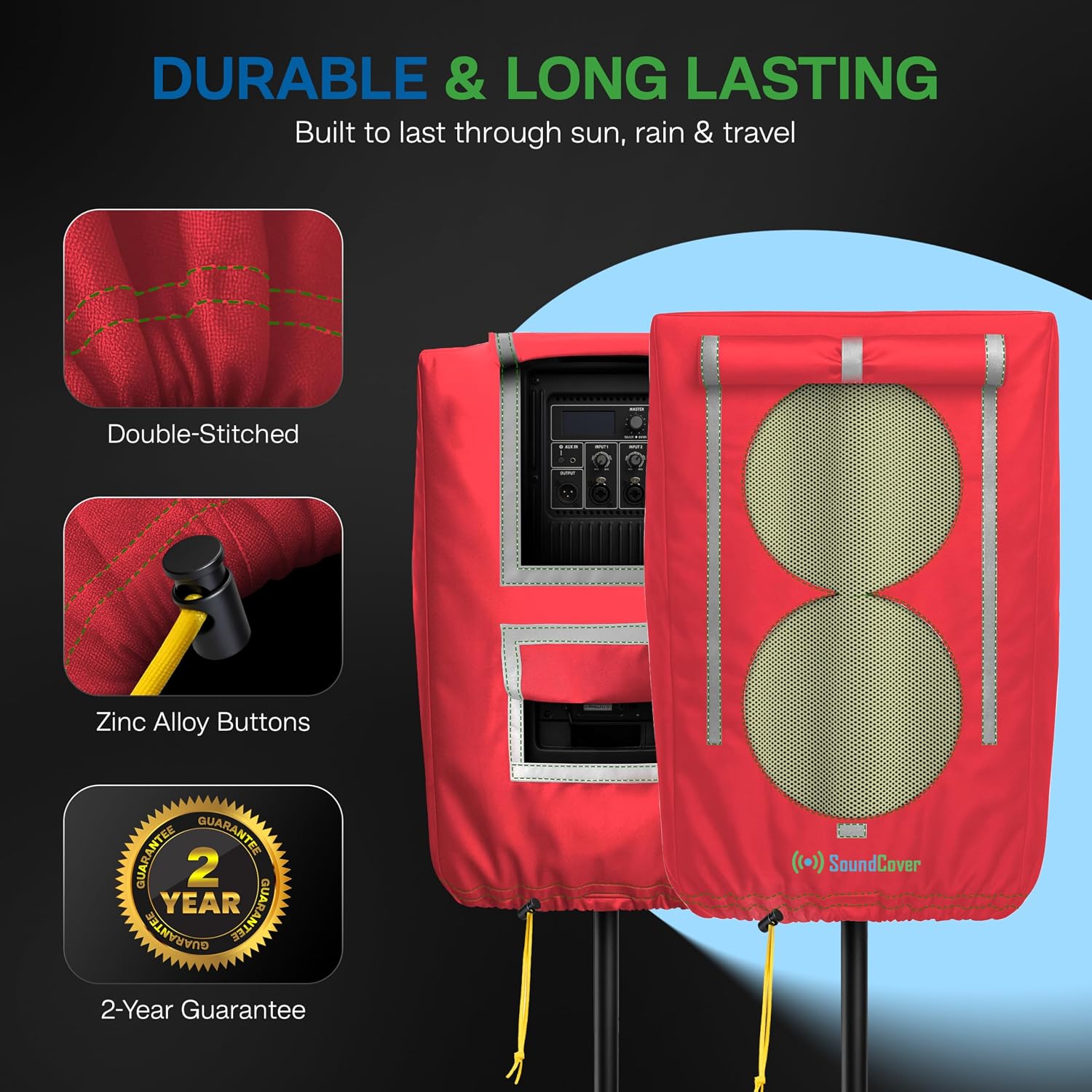FUNDA PROTECTORA PARA PARLANTE PA/DJ DE 12 PULGADAS SOUNDCOVER 600D ROJA CON SOUNDFLAP - 3
