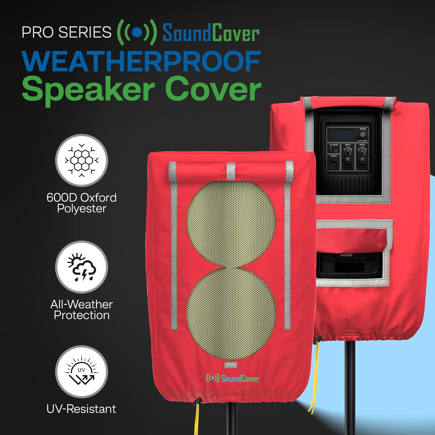 FUNDA PROTECTORA PARA PARLANTE PA/DJ DE 12 PULGADAS SOUNDCOVER 600D ROJA CON SOUNDFLAP - 4